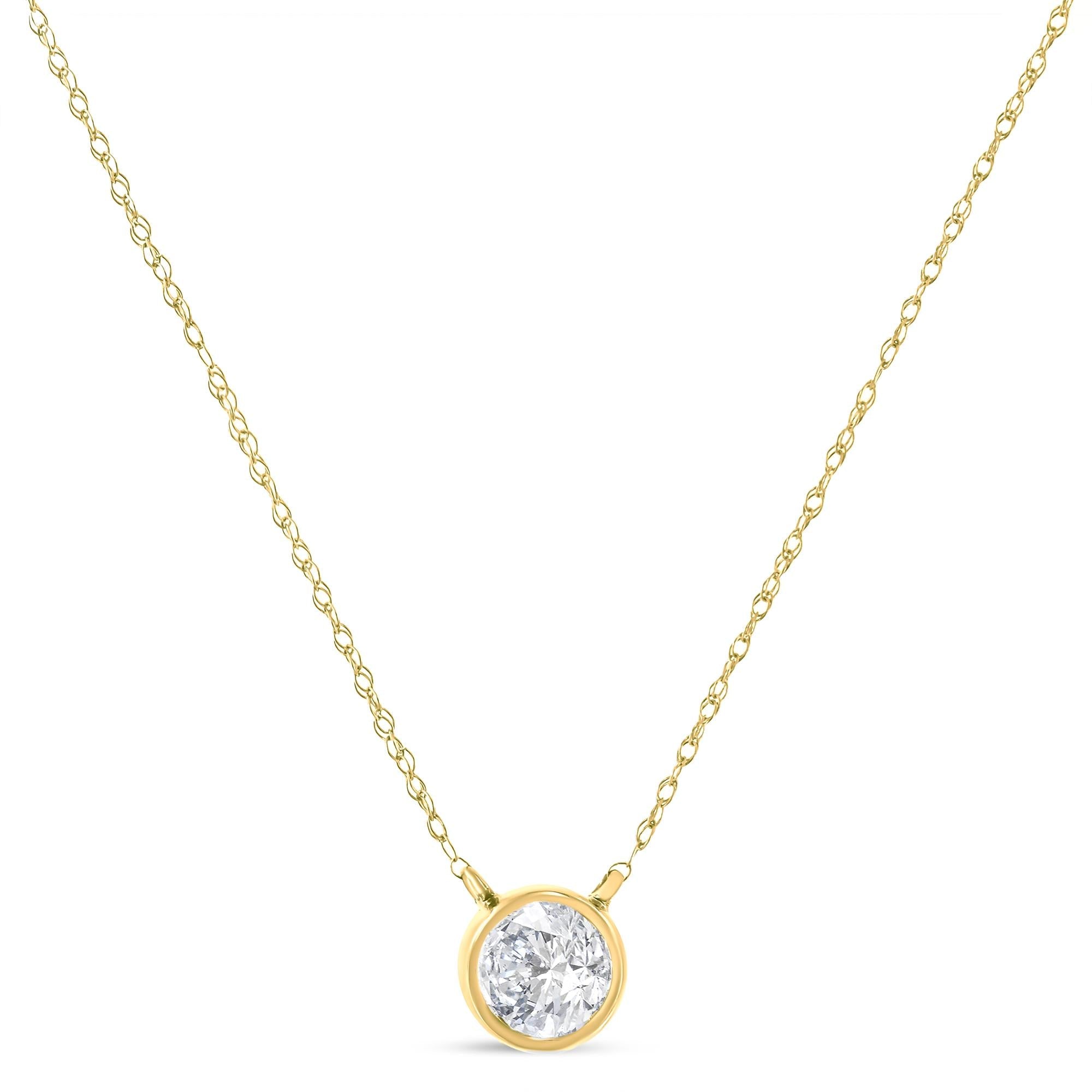 Collana con ciondolo regolabile da 16-18" con diamante solitario rotondo incastonato in oro 10K certificato AGS (colore HI, purezza SI1-SI2) - Friggin Jewelry