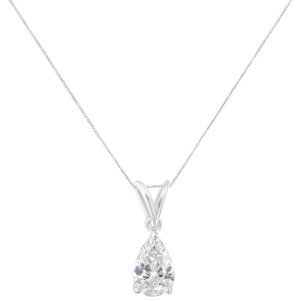 Collana con pendente a forma di pera in oro bianco 10 carati con diamanti da 1/2 ct (IJ, I1) - Friggin Jewelry