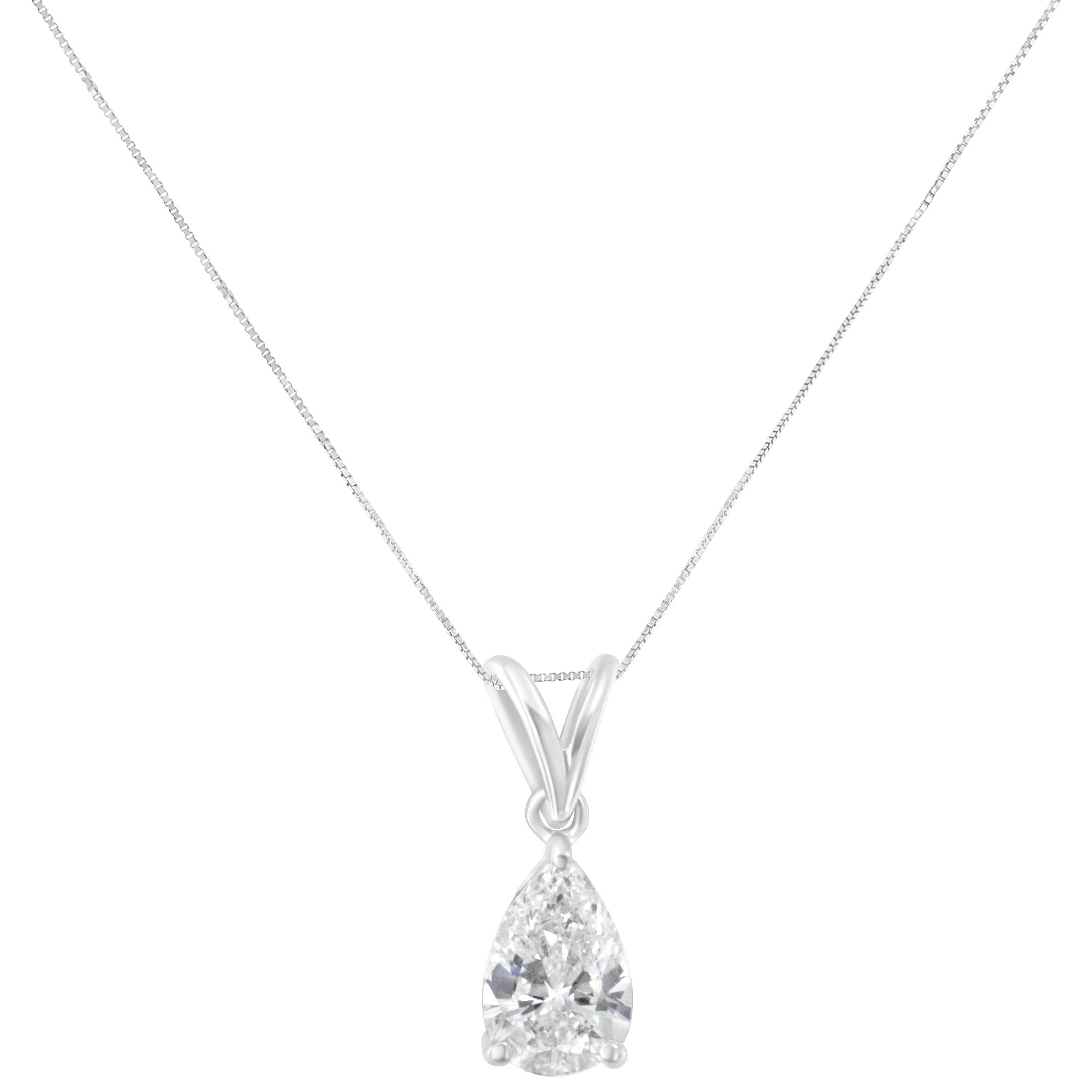 IGI certified 10K White Gold 1/2 cttw Diamond Pear Pendant Necklace (I-J, I1) - Friggin Jewelry Premium