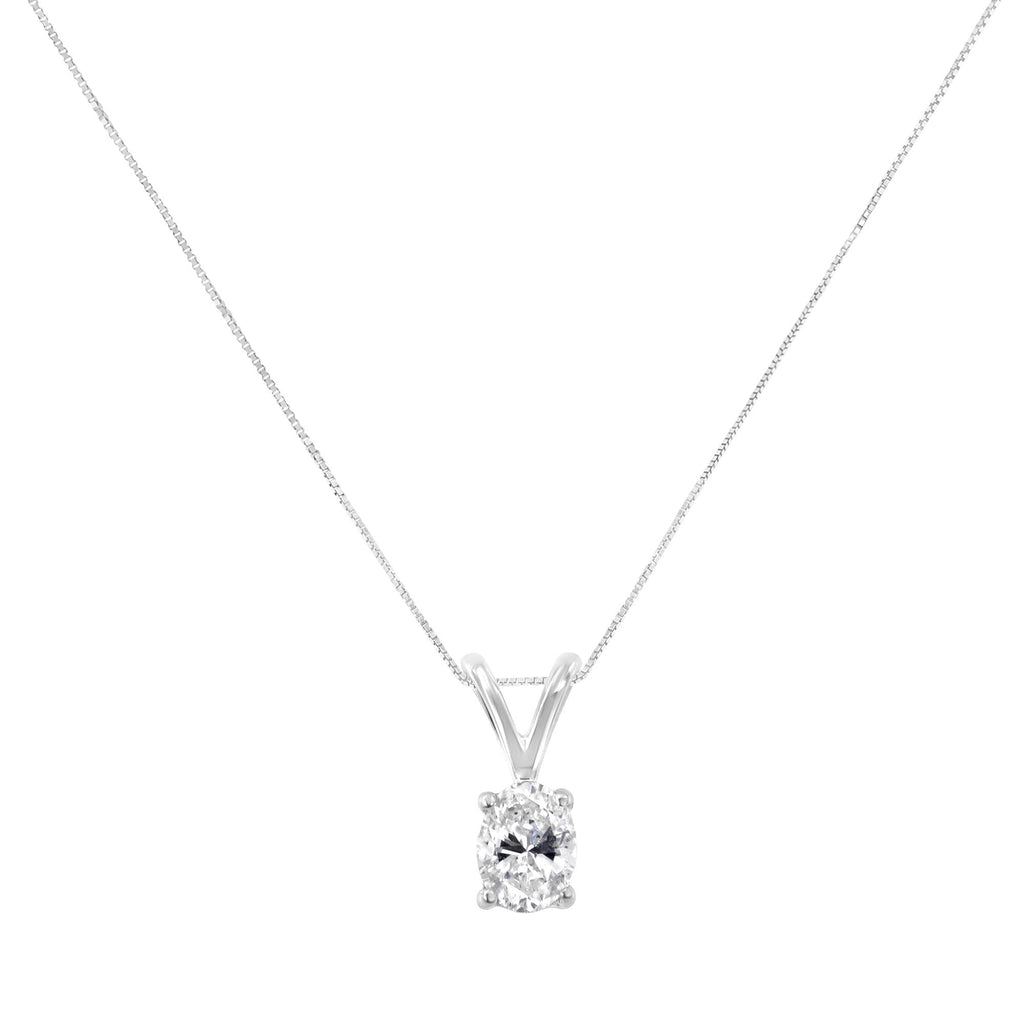 Collar con colgante ovalado de diamantes en oro blanco de 10 kt con certificación IGI (1/5 ct, color HI, I1) - Friggin Jewelry
