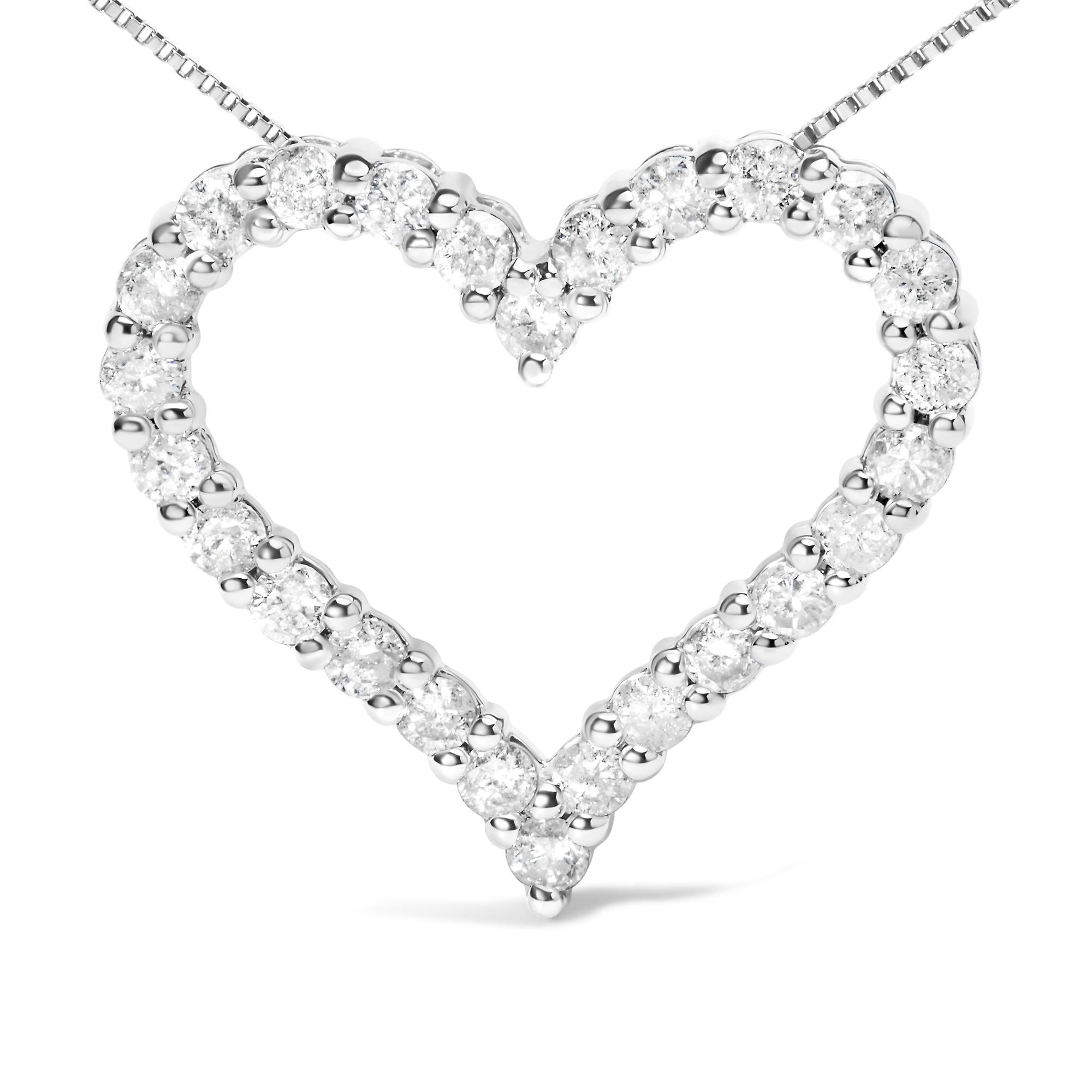 .925 Sterling Silver 2.0 Cttw Diamond Open Heart 18" Pendant Necklace (I-J Color, I2-I3 Clarity) - Friggin Jewelry