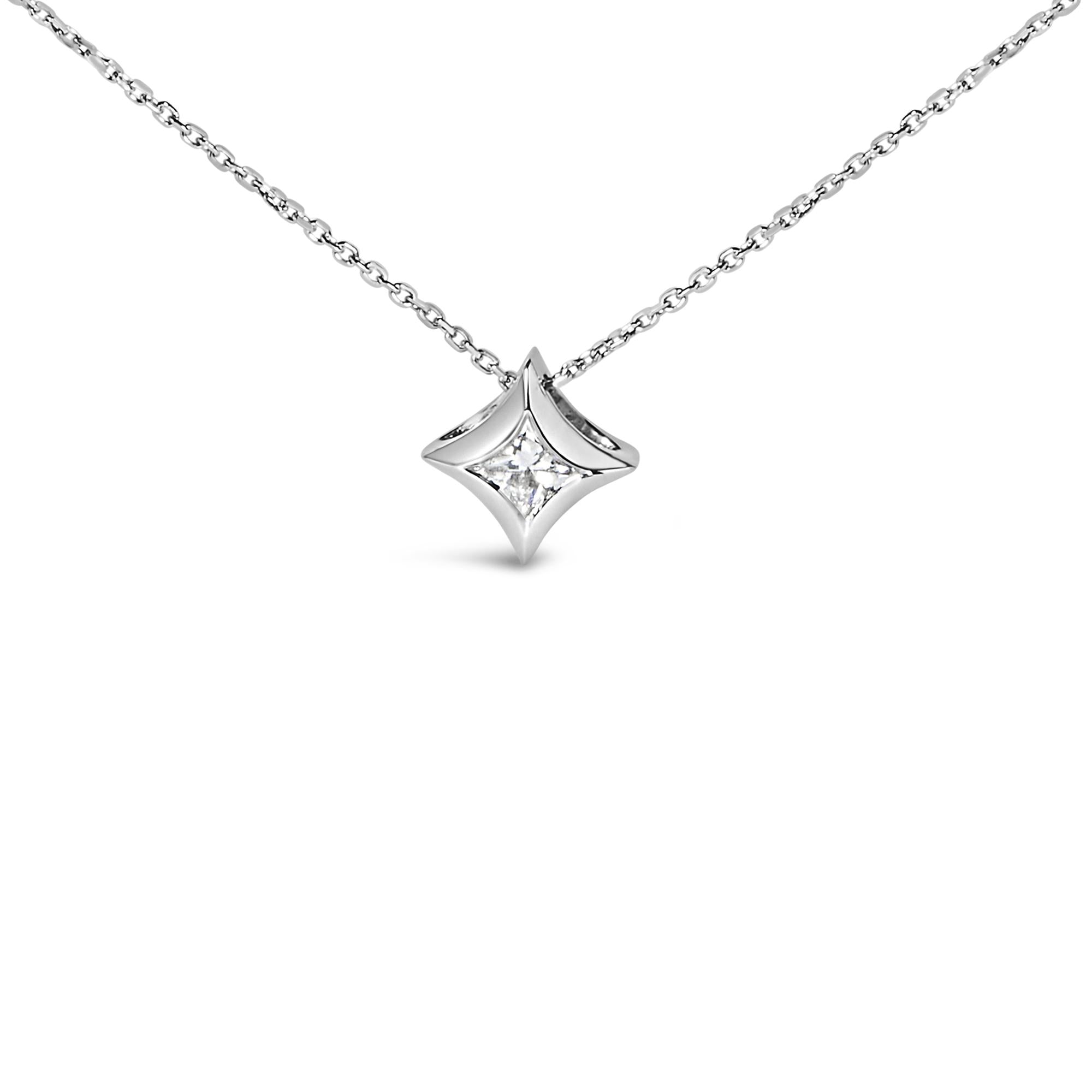 Collana pendente a forma di aquilone con diamante solitario taglio principessa da 1/10 ct incastonato in oro 10 carati - 18 pollici - Friggin Jewelry