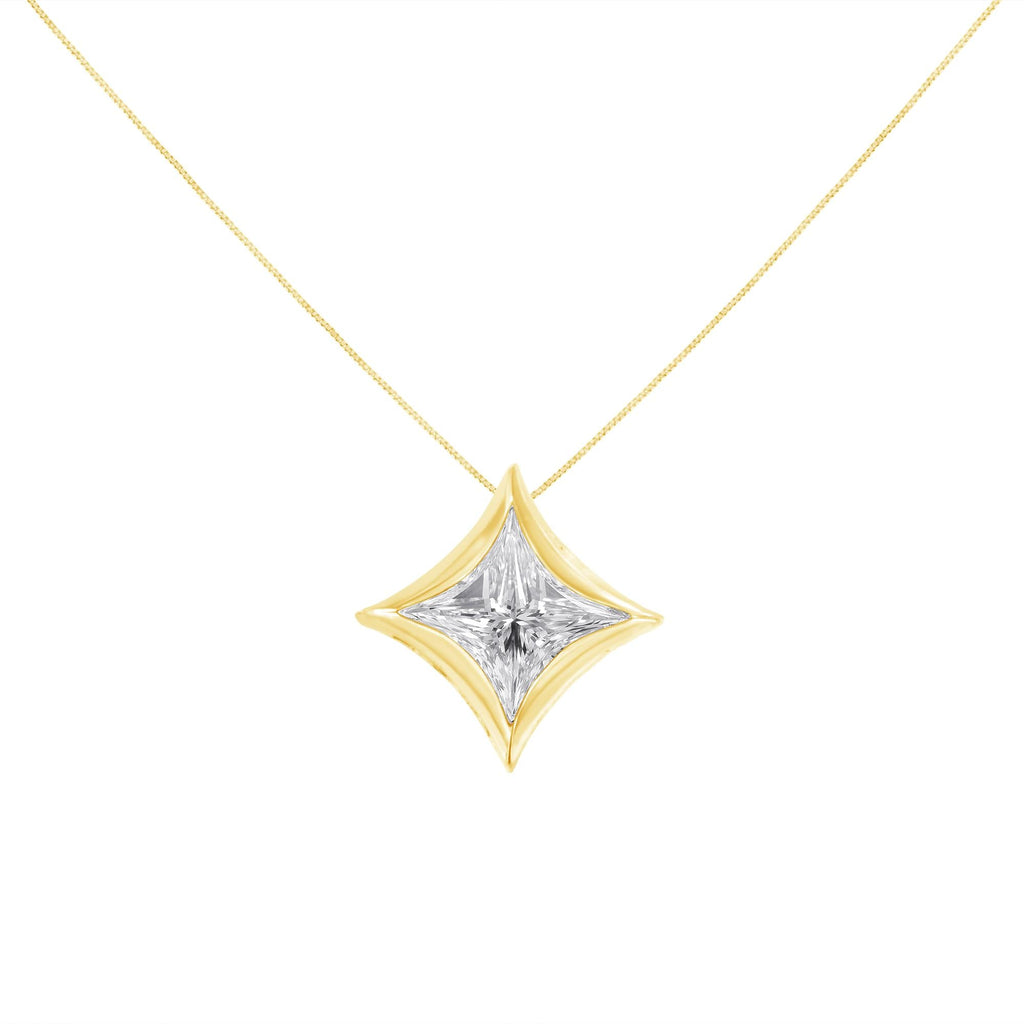 Collana pendente a forma di aquilone con diamante solitario taglio principessa da 1/10 ct incastonato in oro 10 carati - 18 pollici - Friggin Jewelry