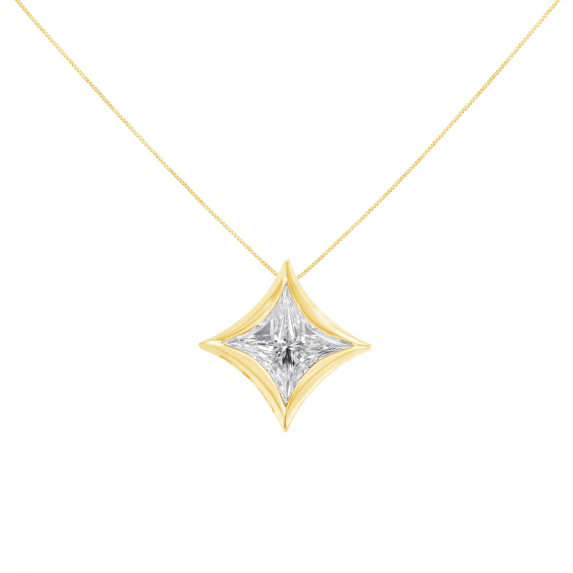 Collana pendente a forma di aquilone con diamante solitario taglio principessa da 1/10 ct incastonato in oro 10 carati - 18 pollici - Friggin Jewelry