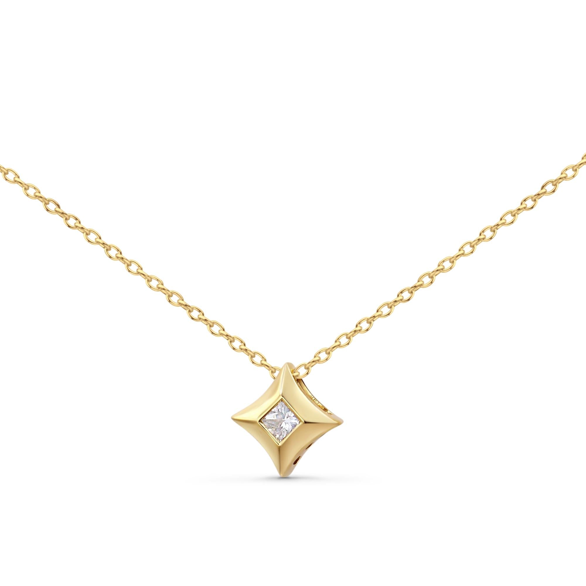 Collana con pendente solitario a forma di aquilone con diamanti da principessa incastonati a castone da 1/5 carati in oro 10 carati - Friggin Jewelry