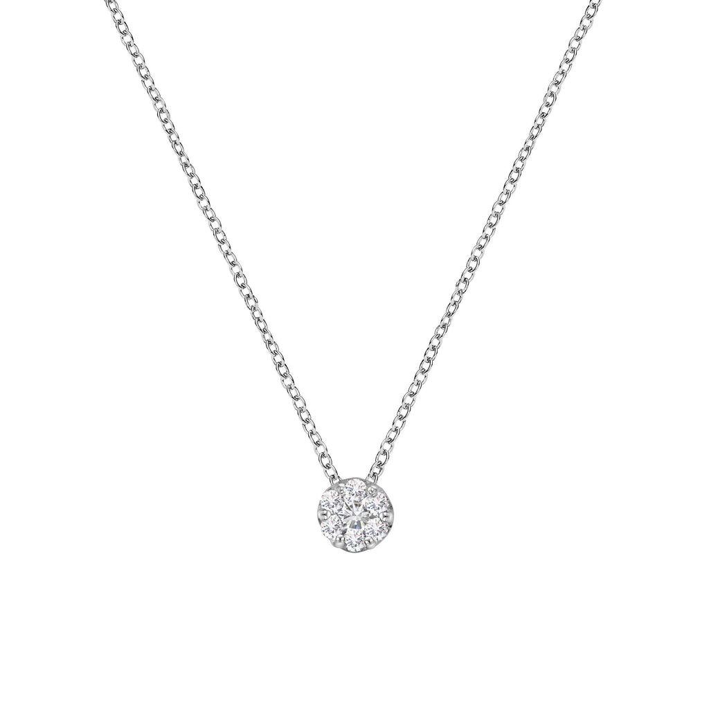 14K White Gold 1/4 Cttw Shared Prong Set Round-Ct Diamond 7 Stone Floral Cluster 18" Pendant Necklace (H-I Color, SI2-I1 Clarity) - Friggin Jewelry