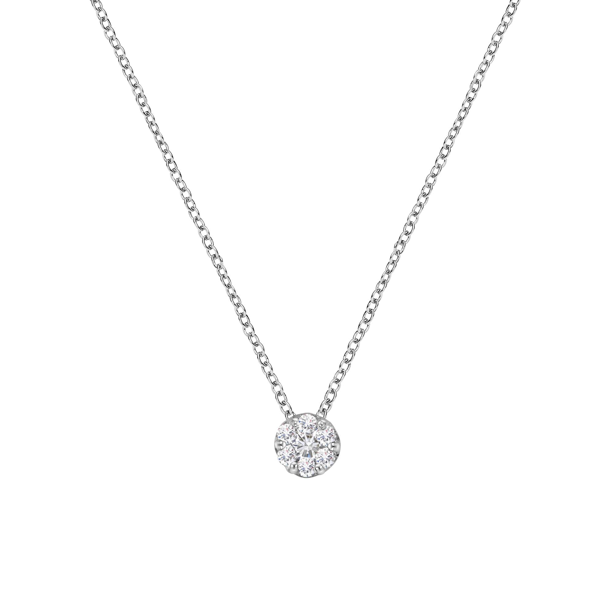 14K White Gold 1/4 Cttw Shared Prong Set Round-Ct Diamond 7 Stone Floral Cluster 18" Pendant Necklace (H-I Color, SI2-I1 Clarity) - Friggin Jewelry