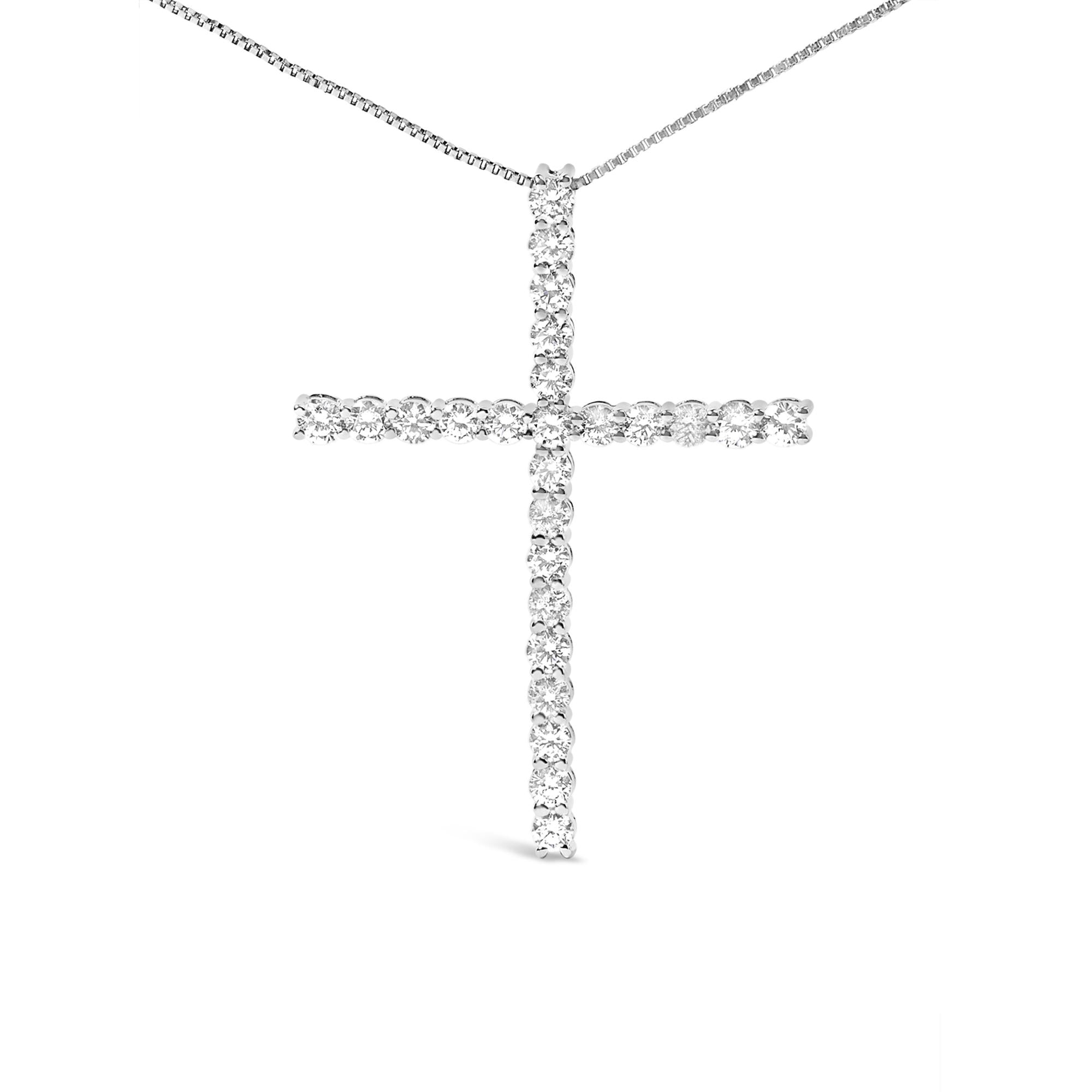 14K White Gold 2.0 Cttw Lab Grown Diamond Cross 18" Inch Pendant Necklace (F-G Color, VS2-SI1 Clarity) - Friggin Jewelry