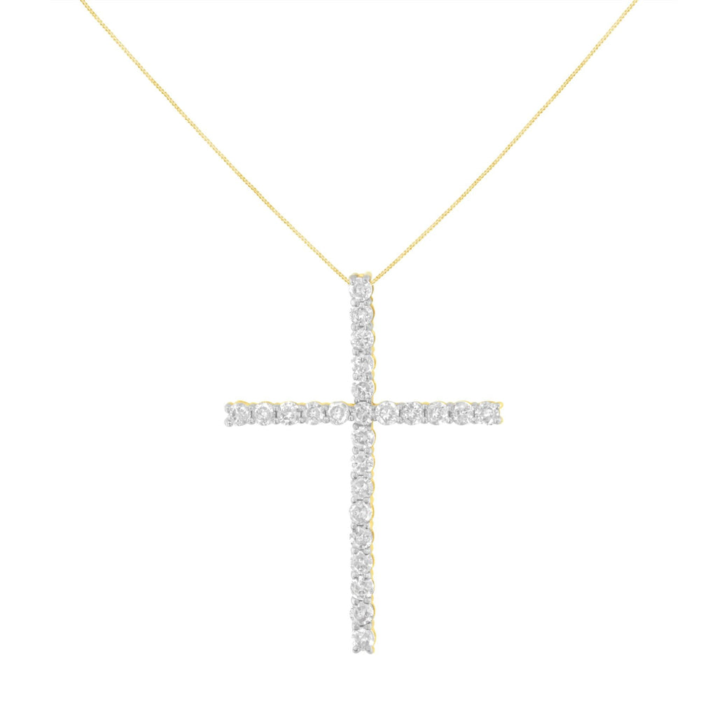.925 Sterling Silver 2.0 Cttw Round Shape Diamond 1-1/4" Cross Pendant with Box Chain Necklace (I-J Color, I1-I2 Clarity) - 18" - Friggin Jewelry