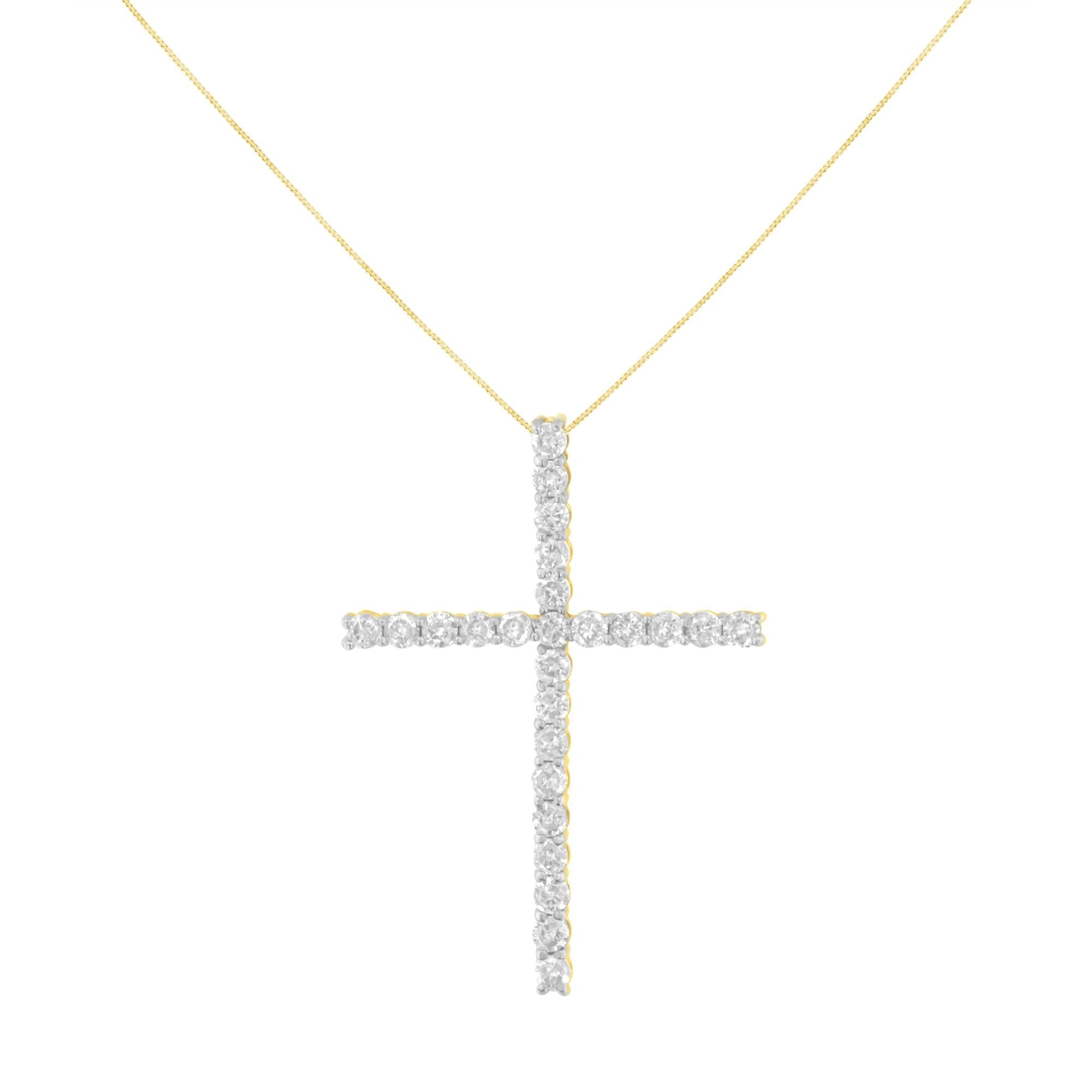 .925 Sterling Silver 2.0 Cttw Round Shape Diamond 1-1/4" Cross Pendant with Box Chain Necklace (I-J Color, I1-I2 Clarity) - 18" - Friggin Jewelry