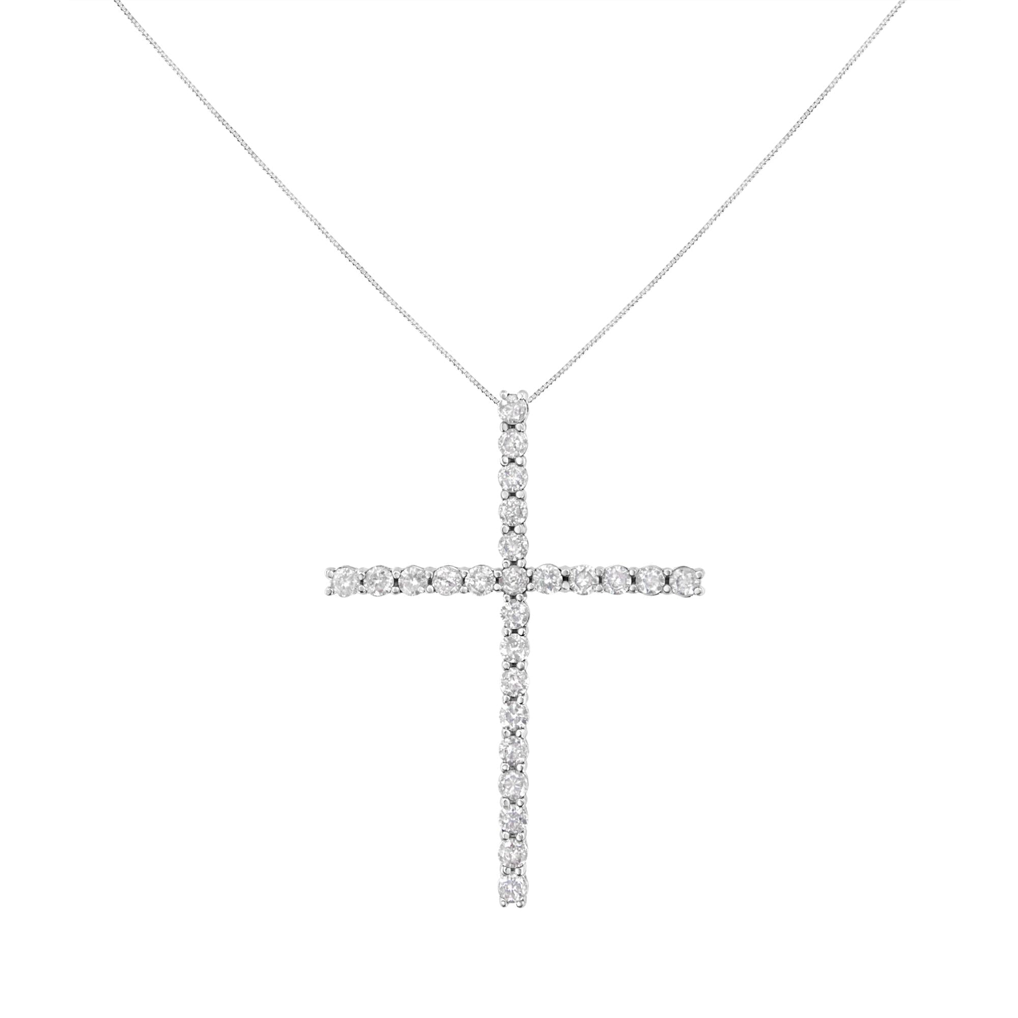 .925 Sterling Silver 2 1/2 cttw Diamond Cross Pendant Necklace (H-I, I2-I3) - Friggin Jewelry