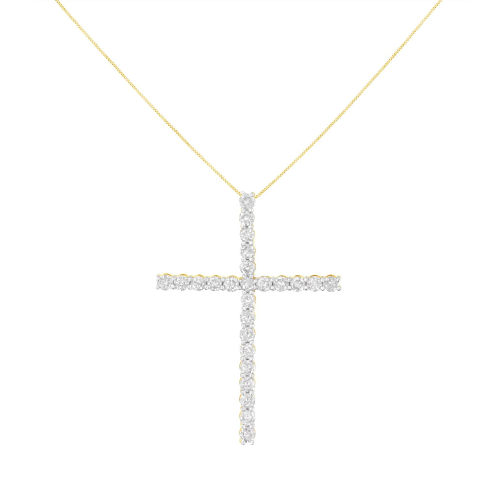 .925 Sterling Silver 3.0 Cttw Round Shape Diamond 1-1/2" Cross Pendant with Box Chain Necklace (J-K Color, I2-I3 Clarity) - 18" - Friggin Jewelry