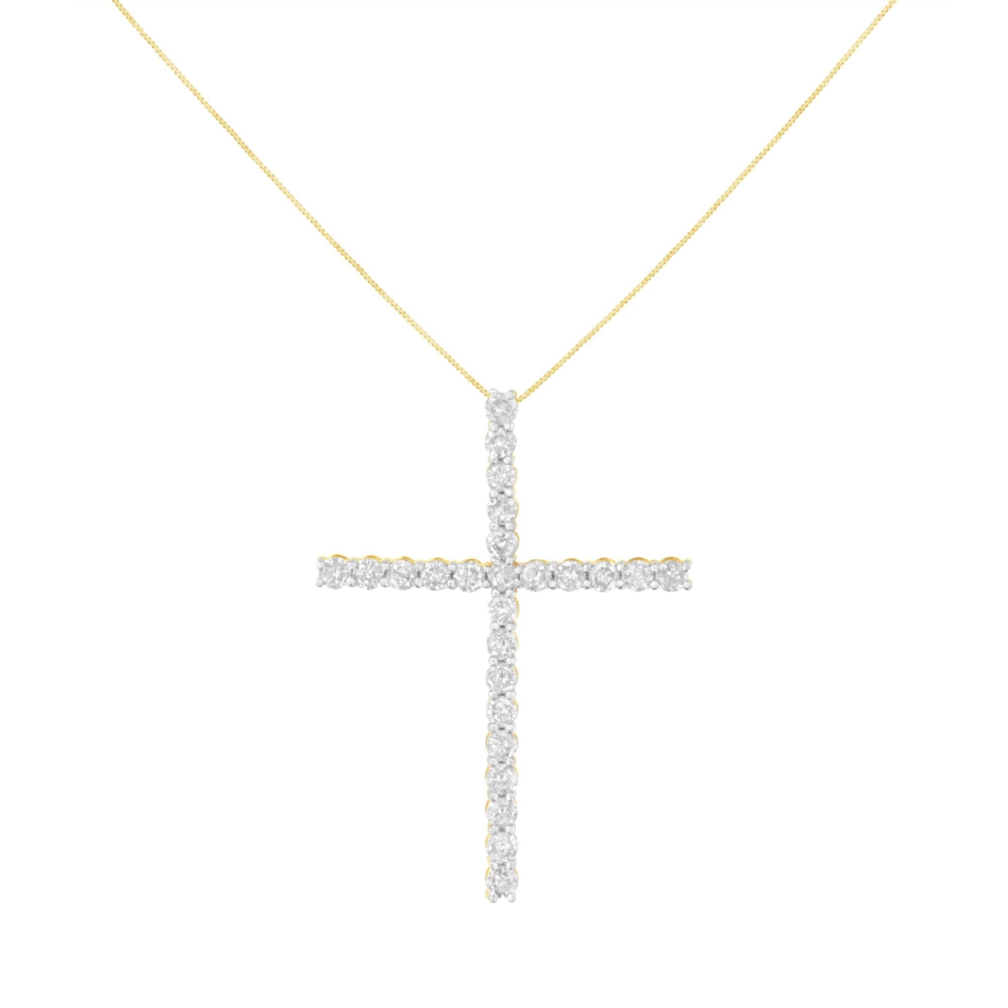 .925 Sterling Silver 3.0 Cttw Round Shape Diamond 1-1/2" Cross Pendant with Box Chain Necklace (J-K Color, I2-I3 Clarity) - 18" - Friggin Jewelry