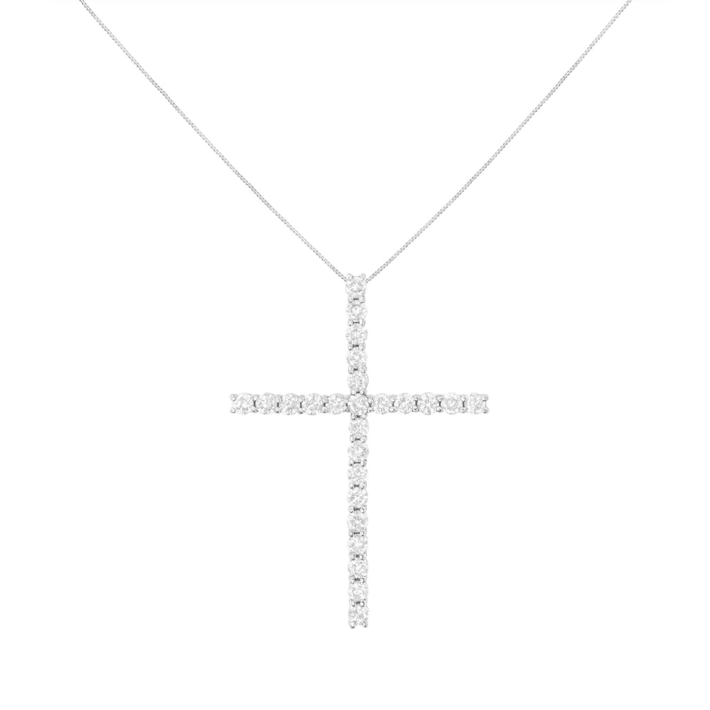 .925 Sterling Silver 3.0 Cttw Round Shape Diamond 1-1/2" Cross Pendant with Box Chain Necklace (J-K Color, I2-I3 Clarity) - 18" - Friggin Jewelry