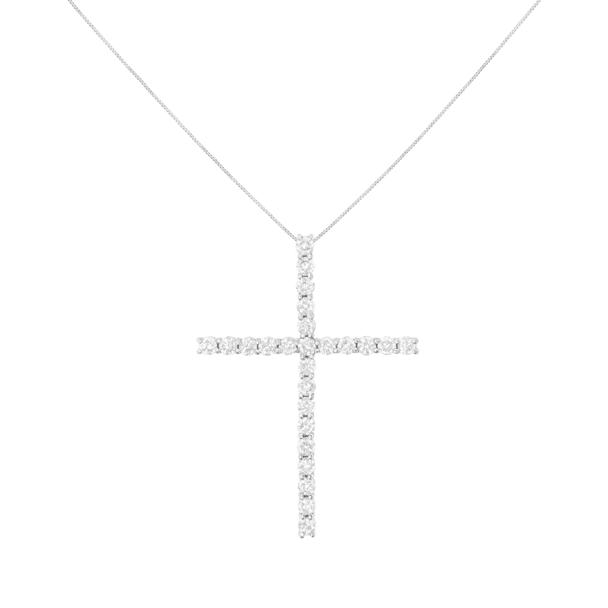 .925 Sterling Silver 3.0 Cttw Round Shape Diamond 1-1/2" Cross Pendant with Box Chain Necklace (J-K Color, I2-I3 Clarity) - 18" - Friggin Jewelry