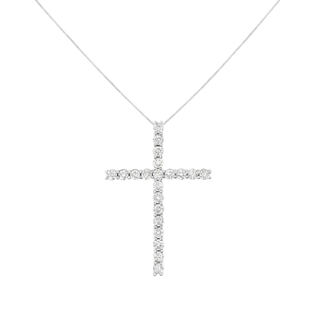 .925 Sterling Silver 4.0 Cttw Diamond 2-1/4" Cross Pendant with Box Chain Necklace (I-J Color, I1-I2 Clarity) - 18" - Friggin Jewelry