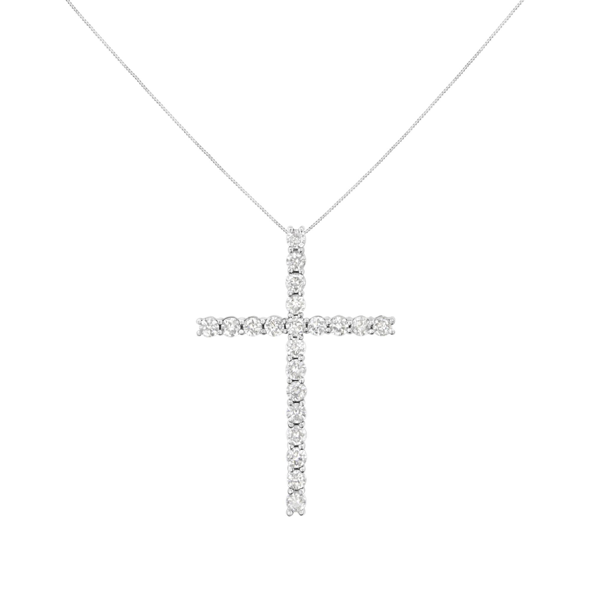 .925 Sterling Silver 4.0 Cttw Diamond 2-1/4" Cross Pendant with Box Chain Necklace (I-J Color, I1-I2 Clarity) - 18" - Friggin Jewelry