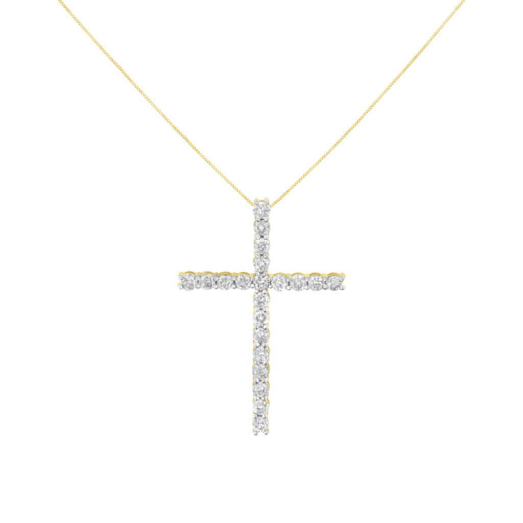 10K Yellow Gold Plated .925 Sterling Silver 4.0 Cttw Round Cut Diamond Cross Pendant Necklace (J-K Color, I1-I2 Clarity) - 18" - Friggin Jewelry