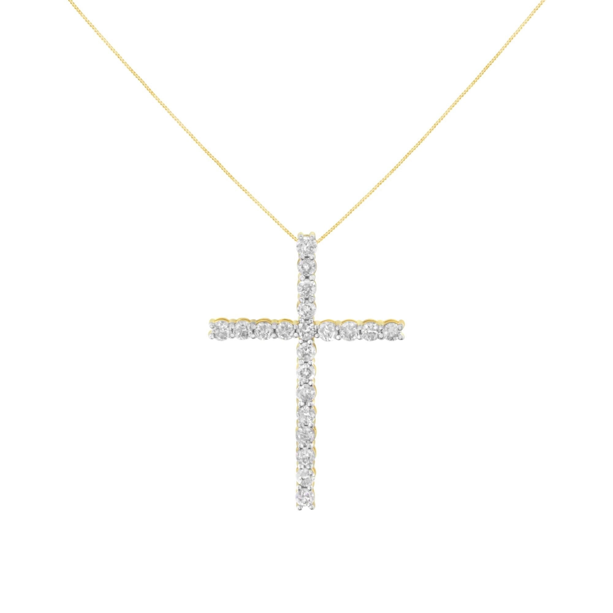 10K Yellow Gold Plated .925 Sterling Silver 4.0 Cttw Round Cut Diamond Cross Pendant Necklace (J-K Color, I1-I2 Clarity) - 18" - Friggin Jewelry