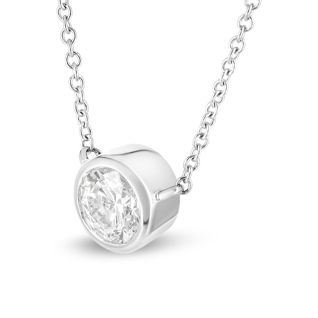 Collana con pendente solitario in oro bianco 10 carati con diamante rotondo da 1/3 ct incastonato a castone (colore IJ, purezza I1-I2) - Regolabile 16-18" - Friggin Jewelry