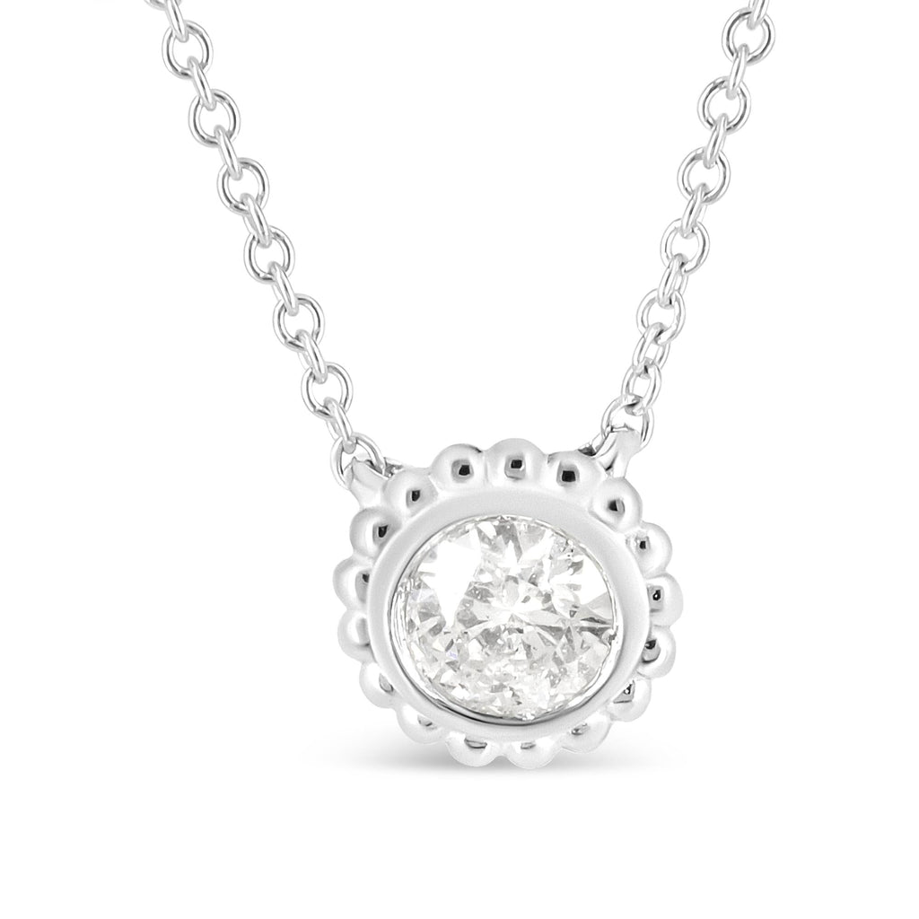 Collar con colgante de 45,7 cm (18") en oro blanco de 10 quilates de 1/2 quilates con diamantes redondos engastados en bisel y acabado girasol (color IJ, claridad I1-I2) - Friggin Jewelry