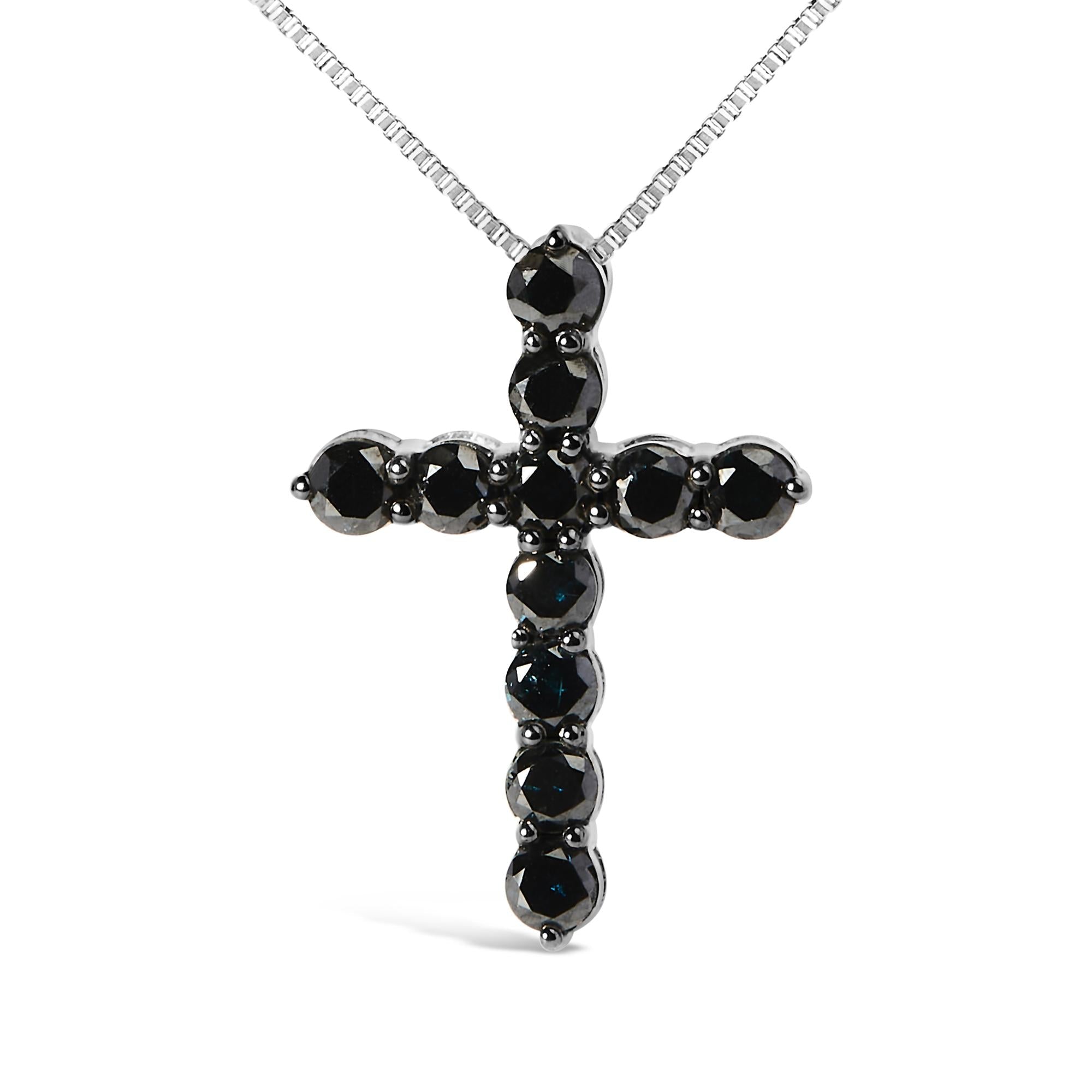 .925 Sterling Silver and Black Rhodium 1.0 Cttw Black Diamond Cross Pendant Necklace (Black Color, I2-I3 Clarity) - 18" Inches - Friggin Jewelry