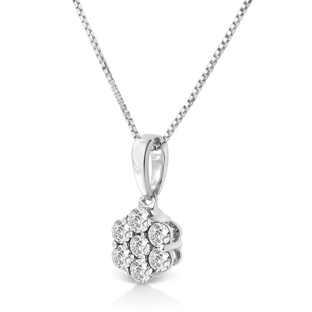 .925 Sterling Silver 1/2 Cttw Lab Grown Diamond 7 Stone Floral Cluster 18" Pendant Necklace (F-G Color, SI1-SI2 Clarity) - Friggin Jewelry