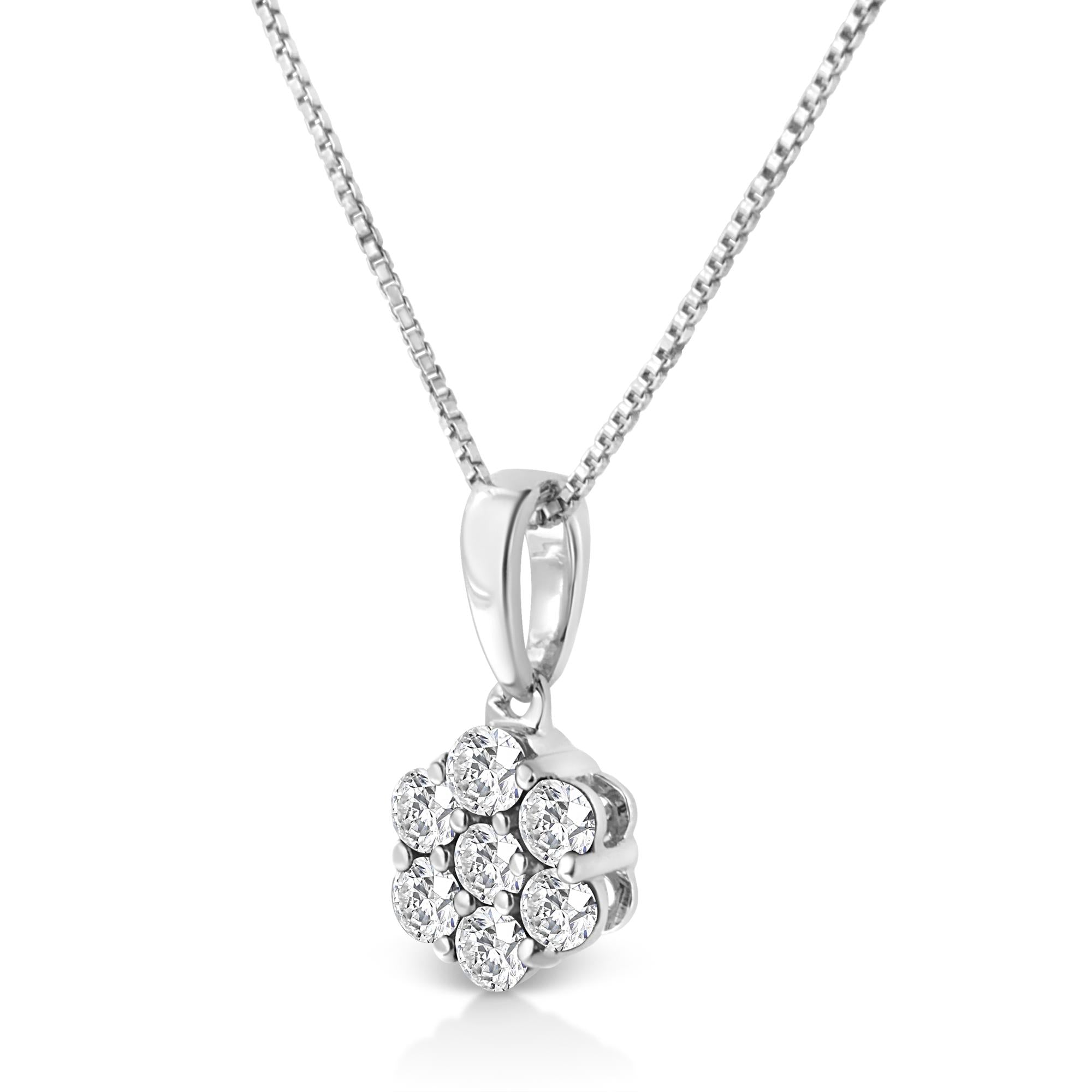 .925 Sterling Silver 1/2 Cttw Lab Grown Diamond 7 Stone Floral Cluster 18" Pendant Necklace (F-G Color, SI1-SI2 Clarity) - Friggin Jewelry