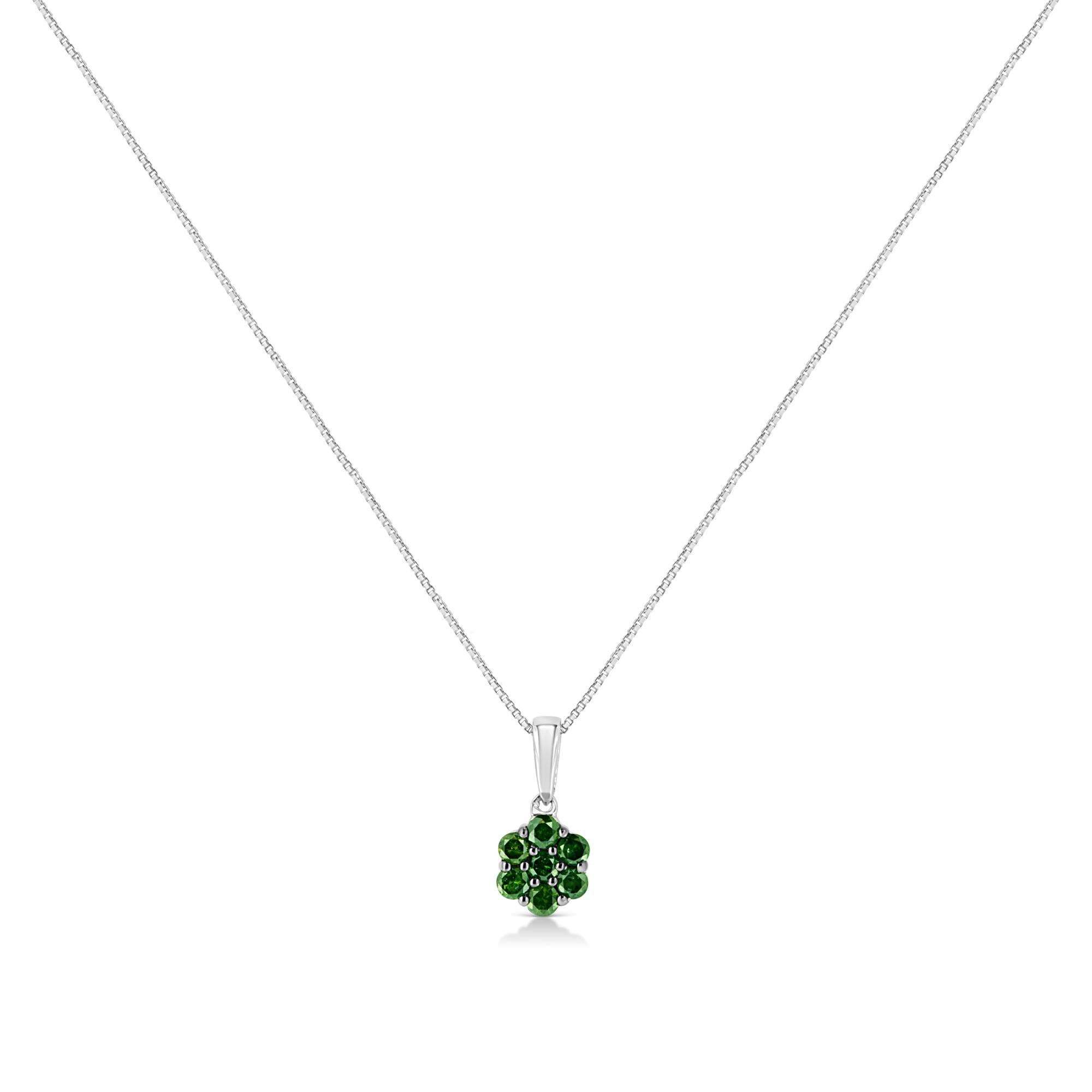 .925 Sterling Silver Prong Set Color Treated Diamond Floral Cluster 18" Pendant Necklace - Friggin Jewelry