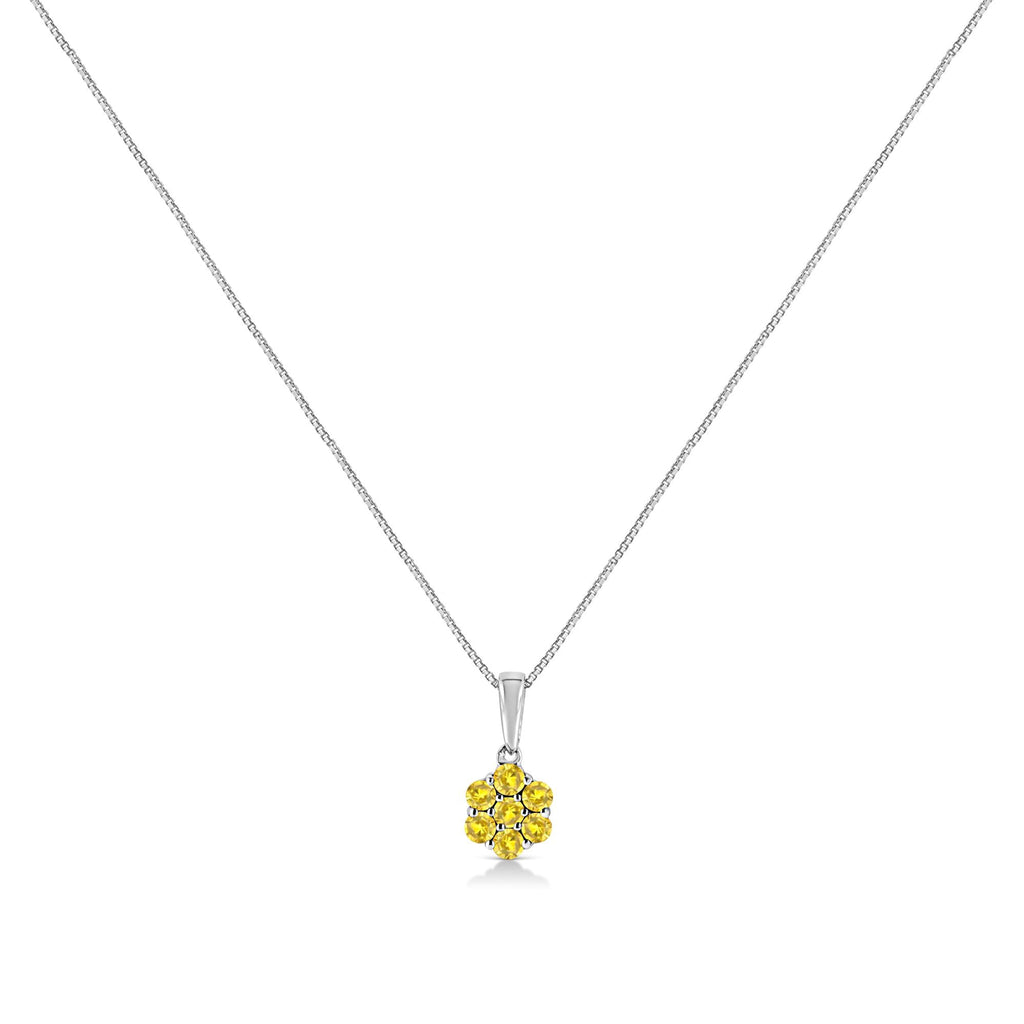 .925 Sterling Silver Prong Set Color Treated Diamond Floral Cluster 18" Pendant Necklace - Friggin Jewelry