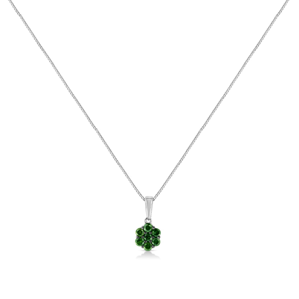 .925 Sterling Silver Prong Set Color Treated Diamond Floral Cluster 18" Pendant Necklace - Friggin Jewelry