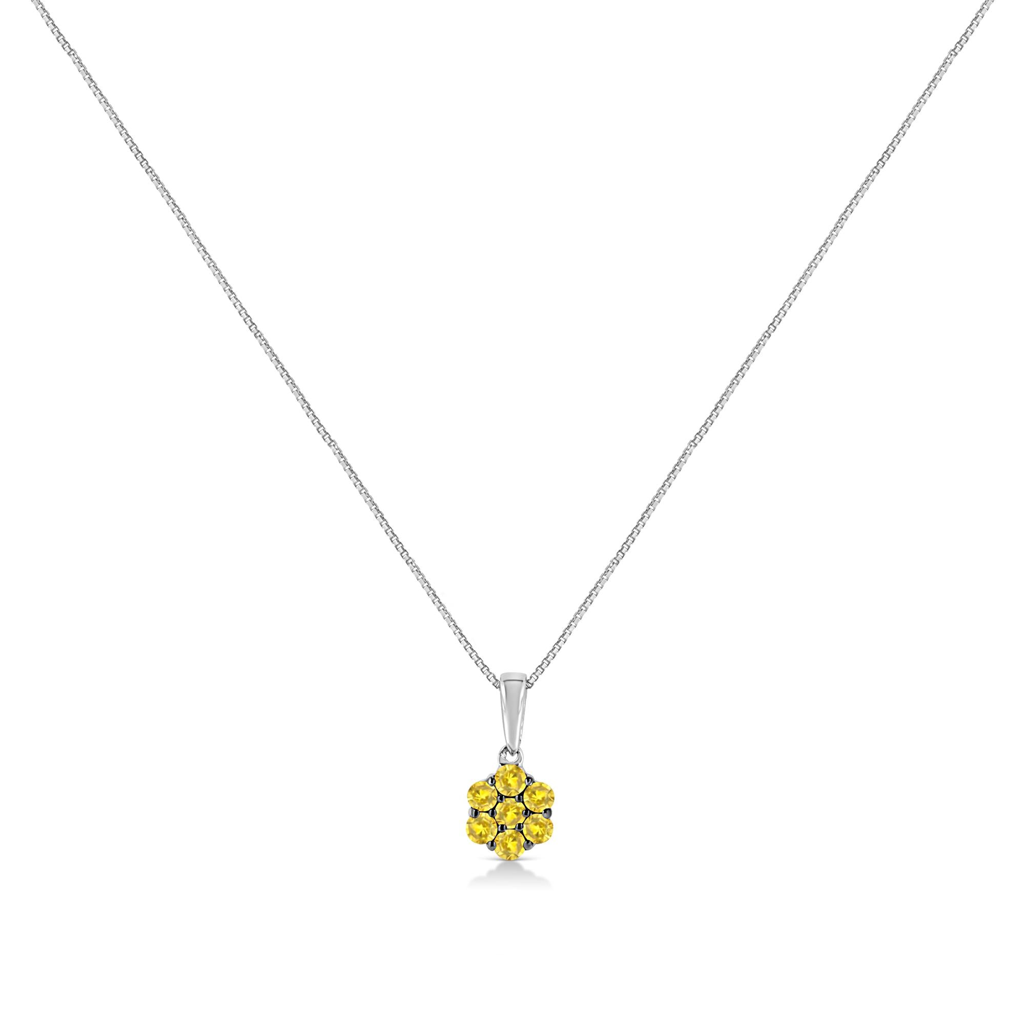 .925 Sterling Silver Prong Set Color Treated Diamond Floral Cluster 18" Pendant Necklace - Friggin Jewelry