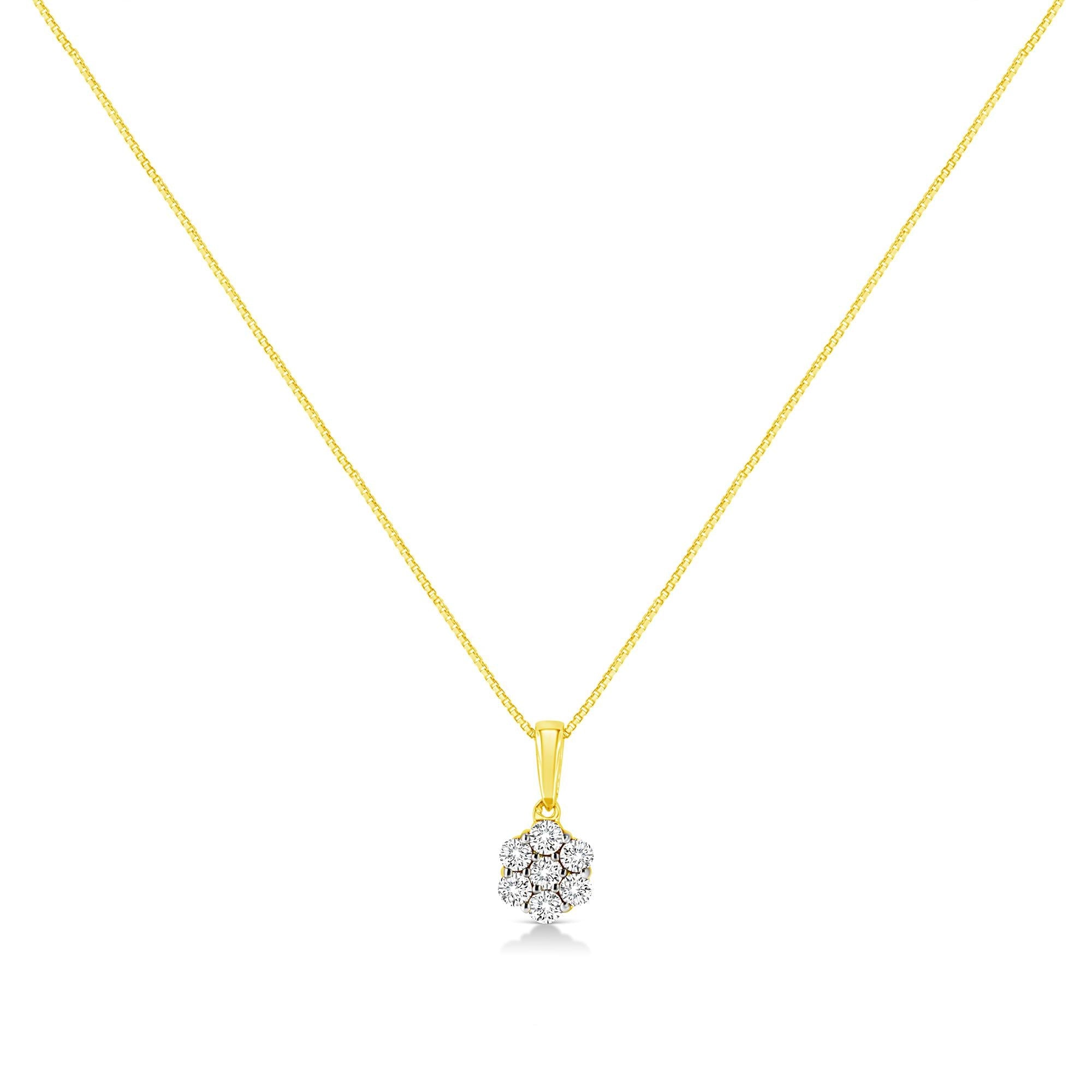 Collar con colgante de 45,7 cm en oro amarillo de 14 quilates, 1/4 ct, con diamantes de talla redonda engastados en garras y 7 piedras en racimo floral (color HI, claridad I1-I2) - Friggin Jewelry