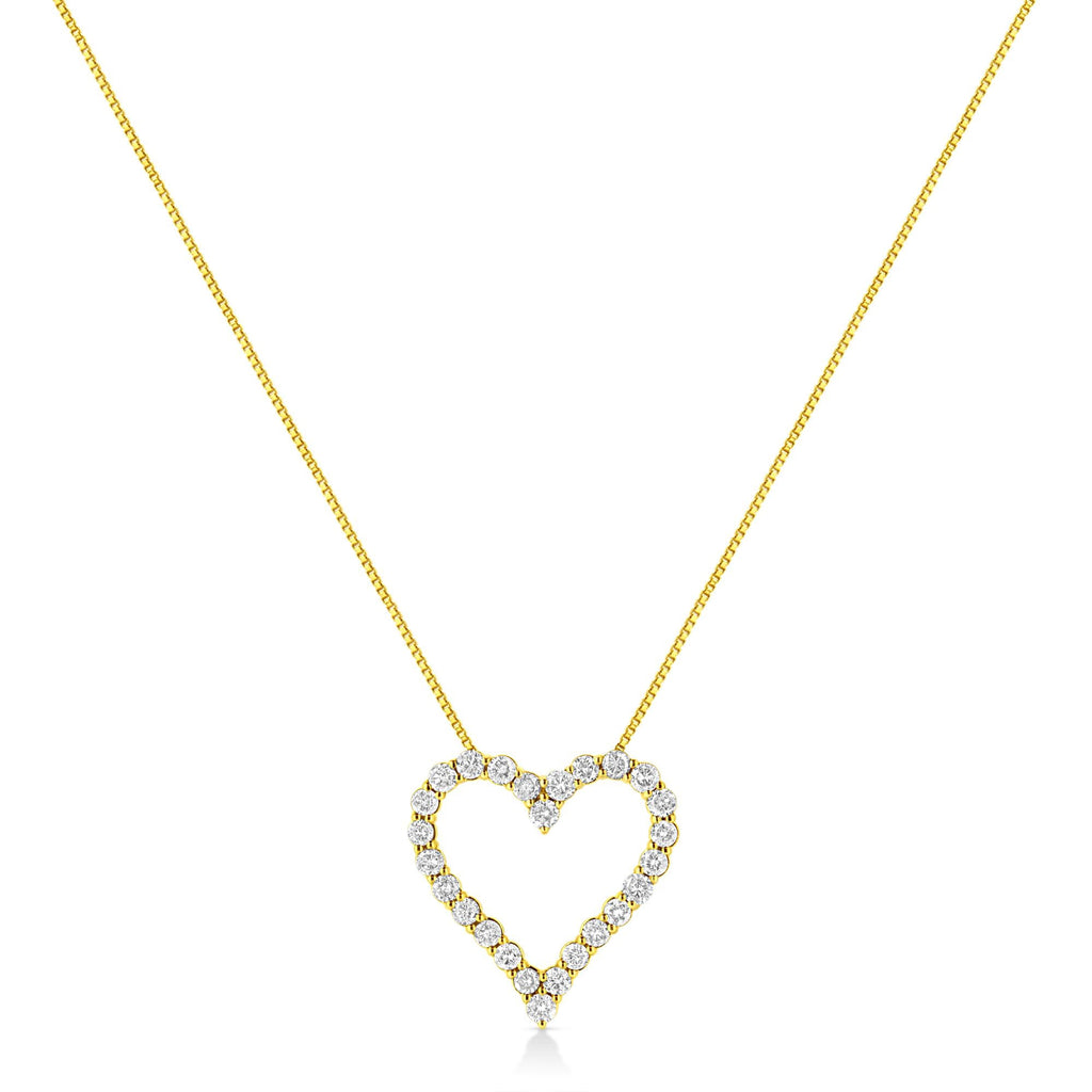 14K Yellow Gold Plated .925 Sterling Silver 2.00 Cttw Shared Prong-Set Round Brilliant-Cut Diamond Open Heart 18" Pendant Necklace (K-L Color, I2-I3 Clarity) - Friggin Jewelry