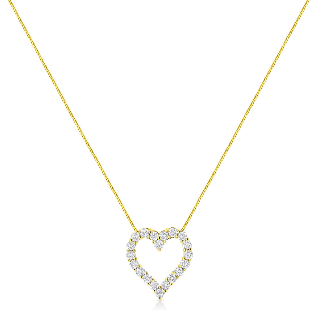 Collar con colgante clásico de corazón abierto de 45 cm en plata de ley 925 bañada en oro amarillo de 14 quilates y diamantes de talla redonda de 2,0 quilates (color KL, claridad I2-I3) - Friggin Jewelry