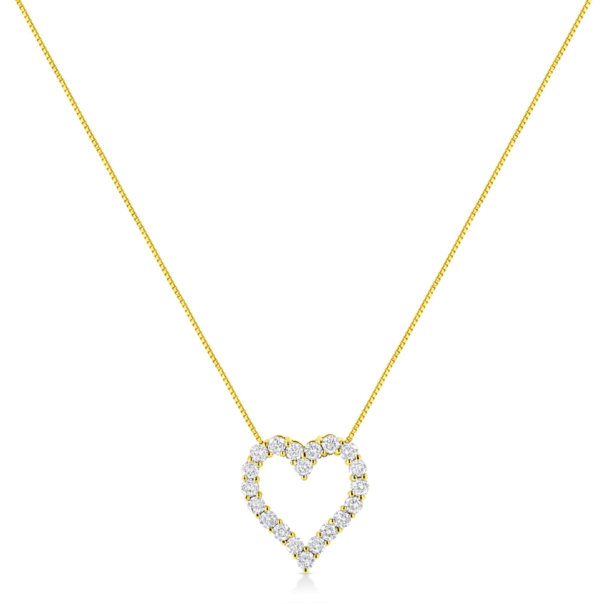 14K Yellow Gold Plated .925 Sterling Silver 2.0 Cttw Round Cut Diamond Classic Open Heart 18" Pendant Necklace (K-L Color, I2-I3 Clarity) - Friggin Jewelry