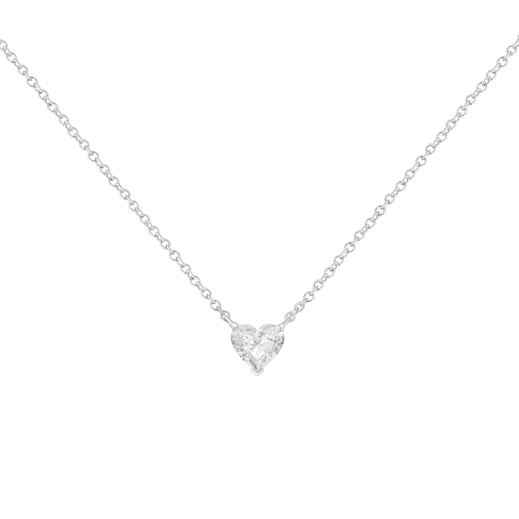 14k White Gold 1/4 Cttw Lab Grown Heart Shape Diamond Solitaire 18" Pendant Necklace (E-F Color, SI1-SI2 Clarity) - Friggin Jewelry