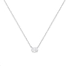 Collar con colgante de 18" Este-Oeste con diamante solitario ovalado cultivado en laboratorio de 1/2 ct, certificado IGI, en oro blanco de 14 k (color EF, claridad VS1-VS2) - Friggin Jewelry