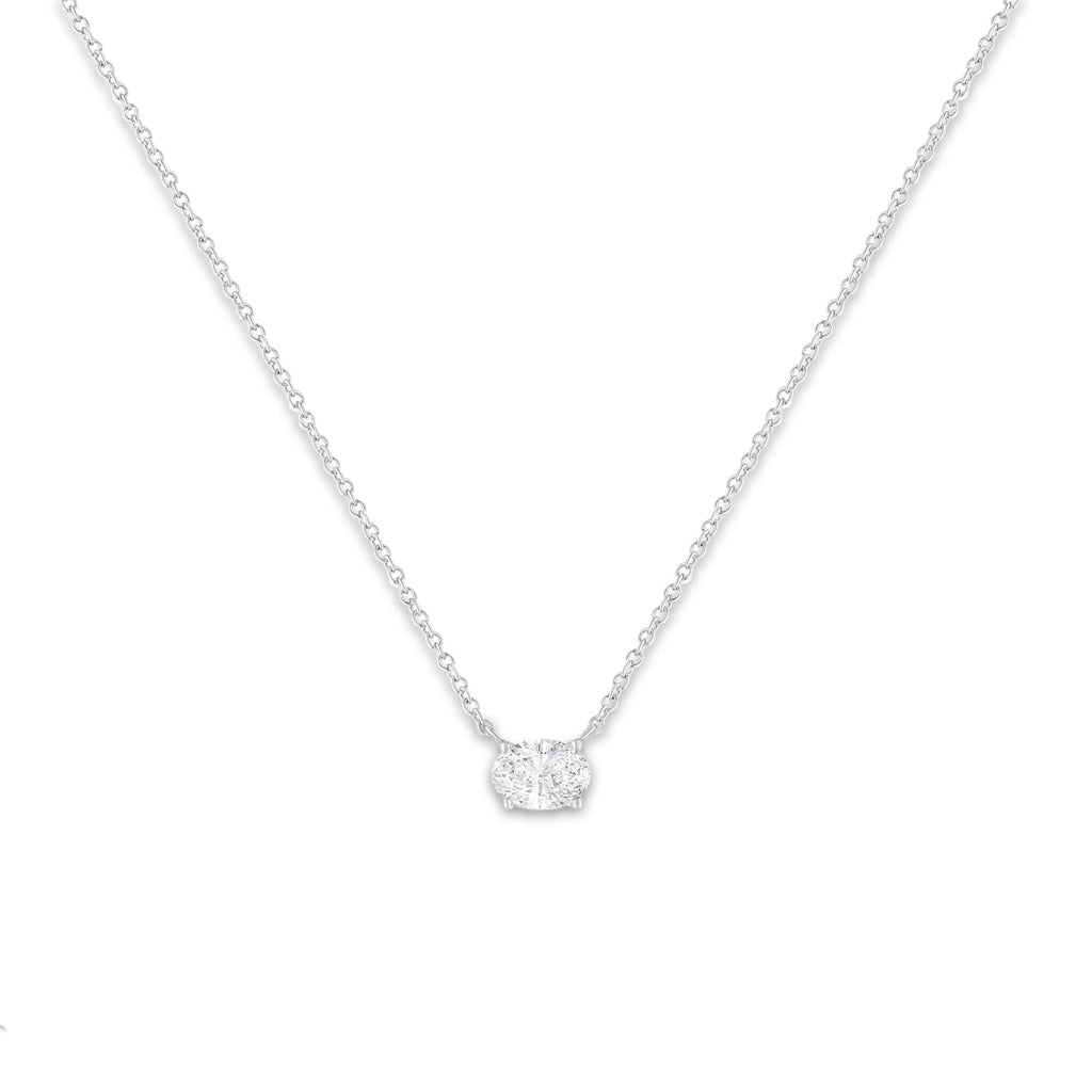 IGI Certified 10K White Gold 1/2 cttw Lab Grown Oval Shape Solitaire Diamond East West 18" Pendant Necklace (E-F Color, VS1-VS2 Clarity) - Friggin Jewelry