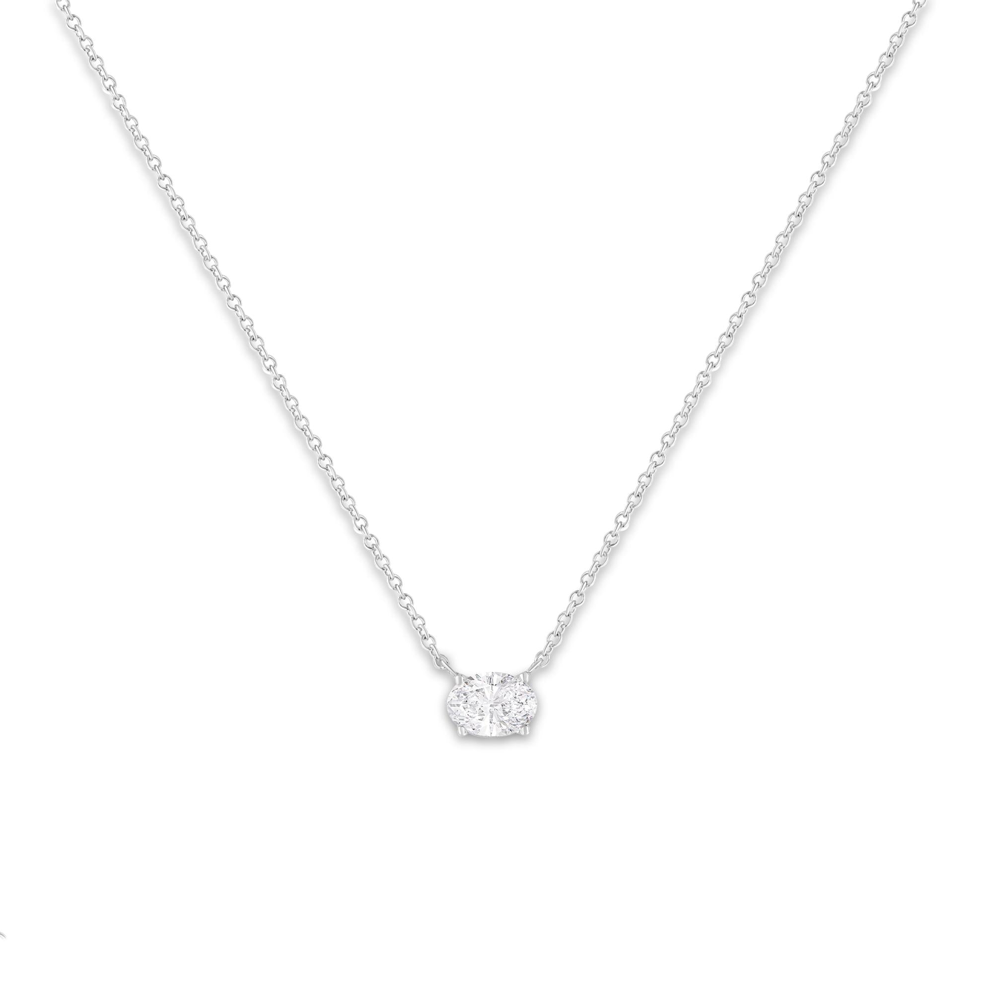 IGI Certified 10K White Gold 1/2 cttw Lab Grown Oval Shape Solitaire Diamond East West 18" Pendant Necklace (E-F Color, VS1-VS2 Clarity) - Friggin Jewelry
