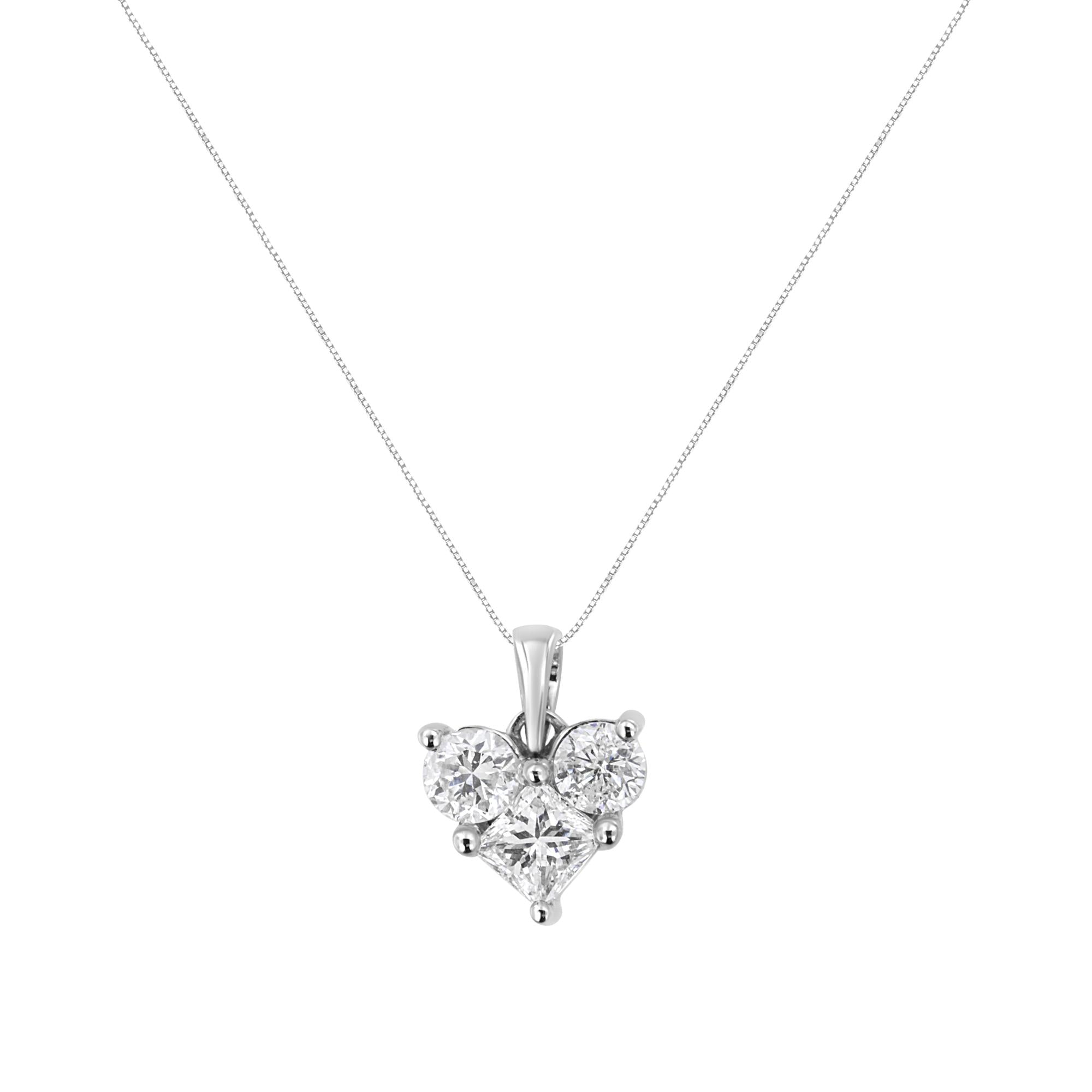 10K White Gold 1.0 Cttw Round-Cut and Princess-Cut Diamond Heart Shaped 18" Pendant Necklace (H-I Color, SI2-I1 Clarity) - Friggin Jewelry Premium