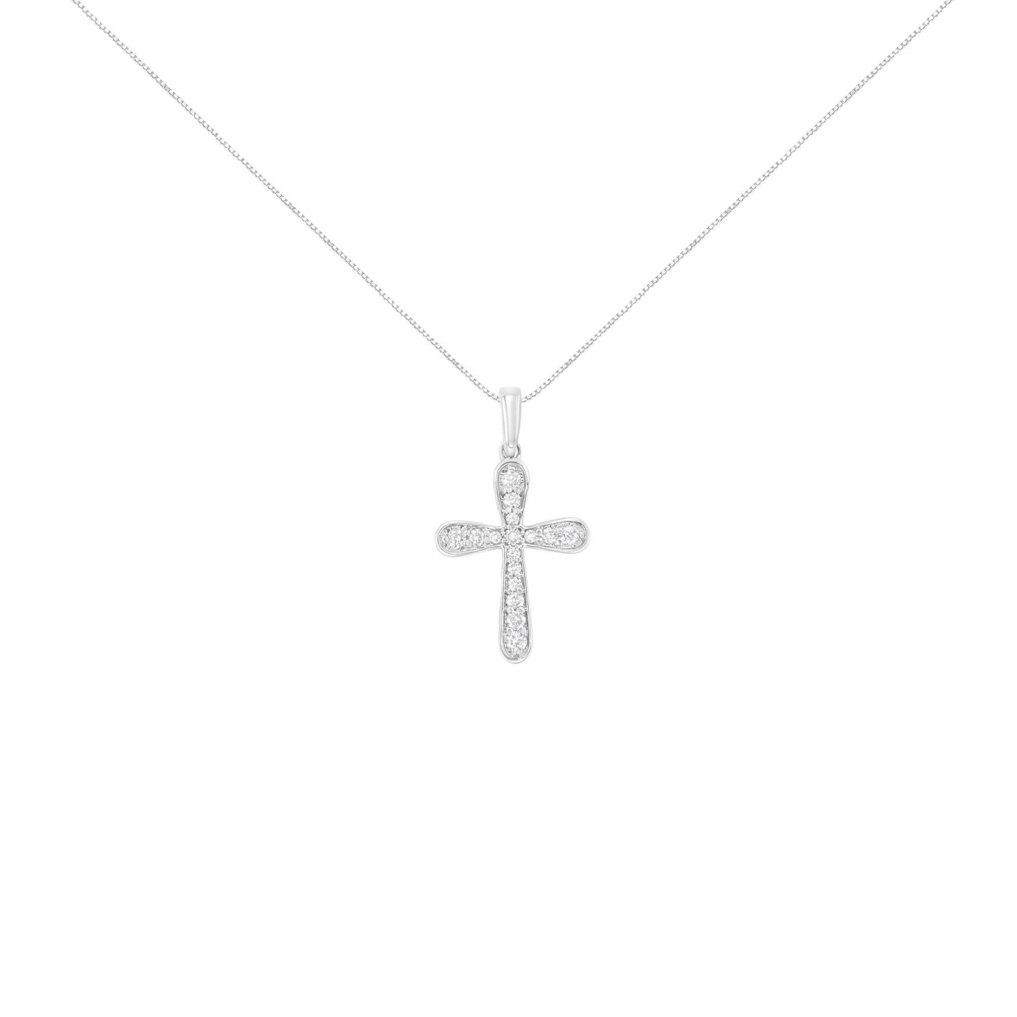 .925 Sterling Silver 1/4 Cttw Diamond Inlaid Cross 18" Pendant Necklace (I-J Color, I1-I2 Clarity) - Friggin Jewelry