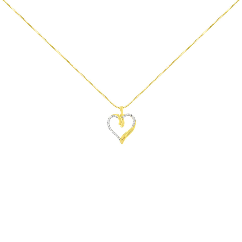 10K Yellow Gold Plated .925 Sterling Silver 1/10 cttw Diamond Open Heart 18" Pendent Necklace (J-K Color, I3 Clarity) - Friggin Jewelry