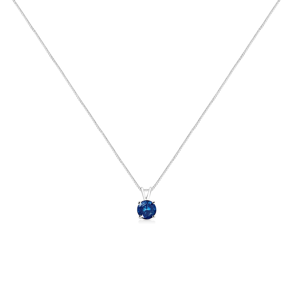 Collar solitario de oro blanco de 10 quilates con diamante azul cultivado en laboratorio de talla brillante redonda de 4 puntas (color azul, claridad VS2-SI1) - 45,7 cm - Friggin Jewelry