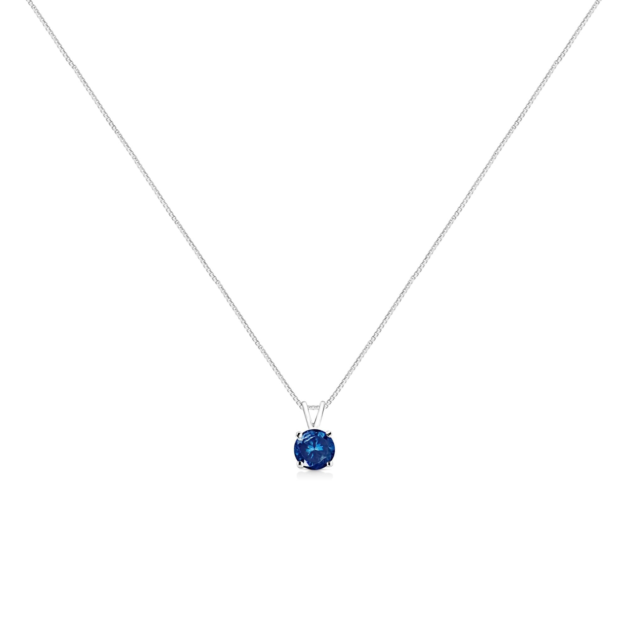 Collar solitario de oro blanco de 10 quilates con diamante azul cultivado en laboratorio de talla brillante redonda de 4 puntas (color azul, claridad VS2-SI1) - 45,7 cm - Friggin Jewelry