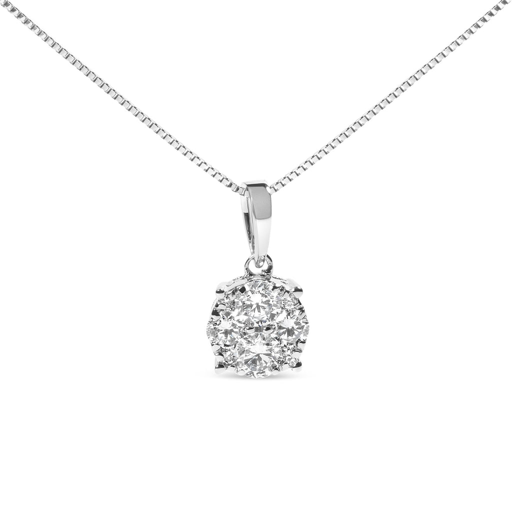 14k White Gold 1/2 Cttw Lab Grown Diamond Floral Cluster Pendant 18" Necklace (G-H Color, VS1-VS2 Clarity) - Friggin Jewelry