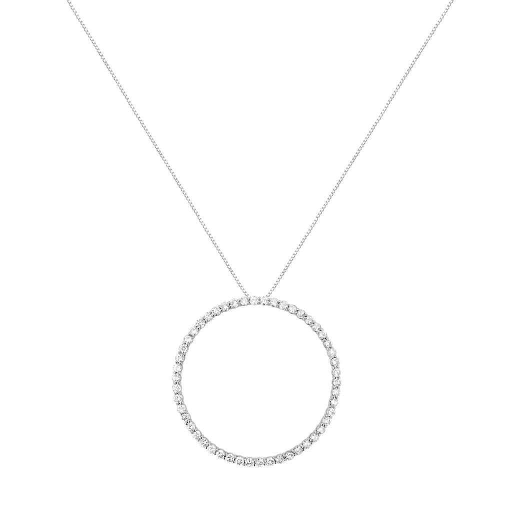 .925 Sterling Silver 4 cttw Prong Set, Round-Cut Diamond Open Circle Hoop 18" Pendant Necklace (J-K Color, I1-I2 Clarity) - Friggin Jewelry