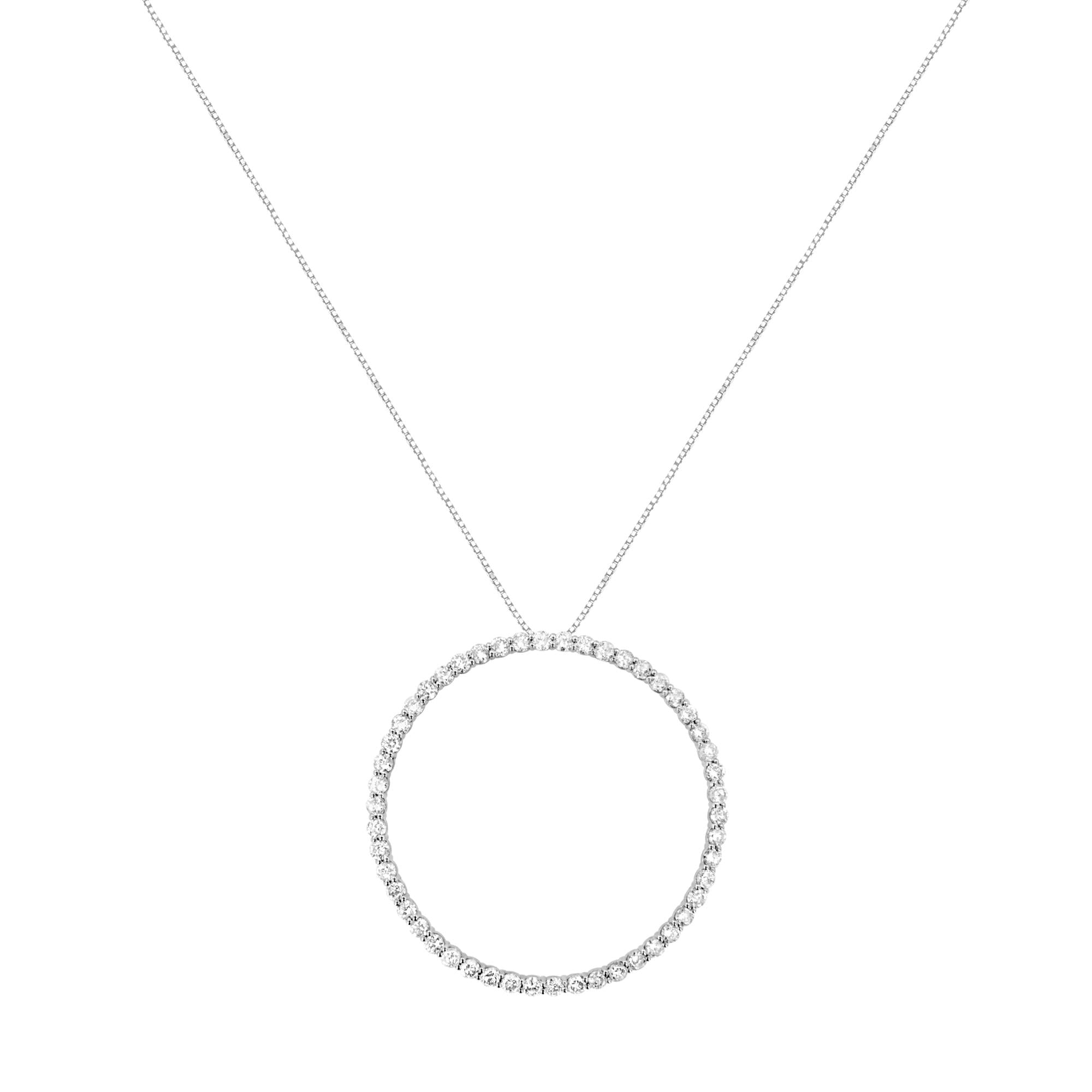 .925 Sterling Silver 4 cttw Prong Set, Round-Cut Diamond Open Circle Hoop 18" Pendant Necklace (J-K Color, I1-I2 Clarity) - Friggin Jewelry