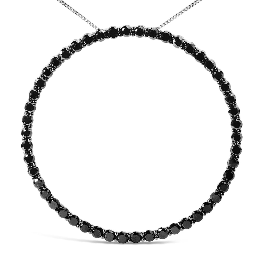 .925 Sterling Silver Black Diamond Open Hoop Circle 18" Pendant Necklace (Black Color, I2-I3 Clarity) - Friggin Jewelry