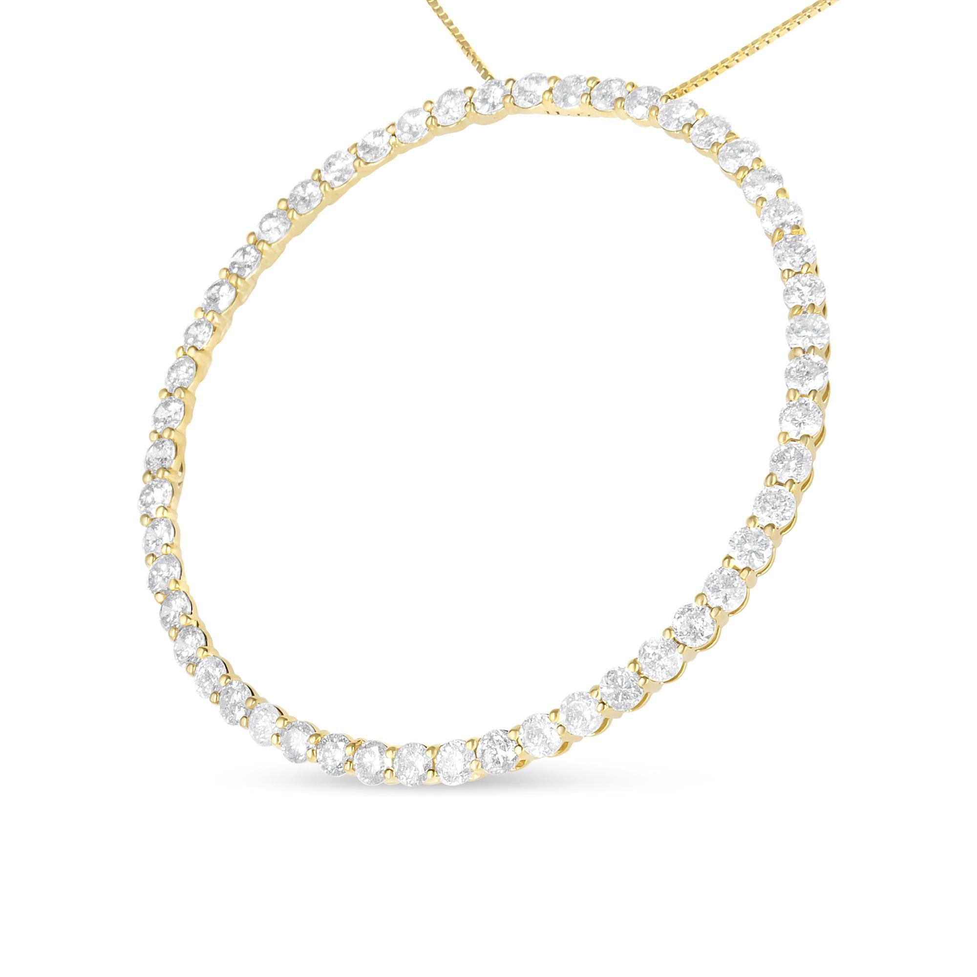 Collar con colgante de aro circular de 45 cm con diamantes de 4 quilates y baño de oro amarillo de 10 quilates en plata de ley 925 (color JK, claridad I1-I2) - Friggin Jewelry